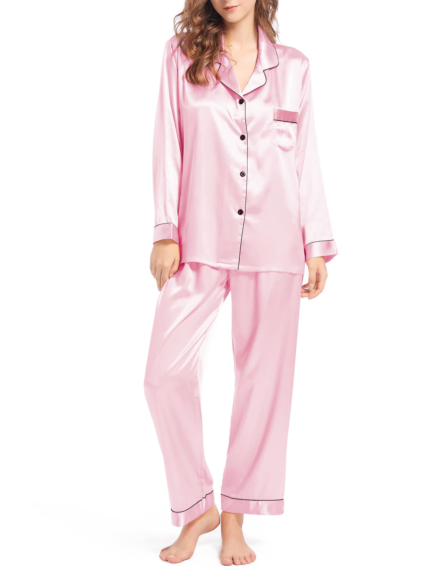 Women's Silk Satin Pyjamas Set - Pink M-image-2abee44e-0bba-4c6a-b537-159557f0ad7d-113659