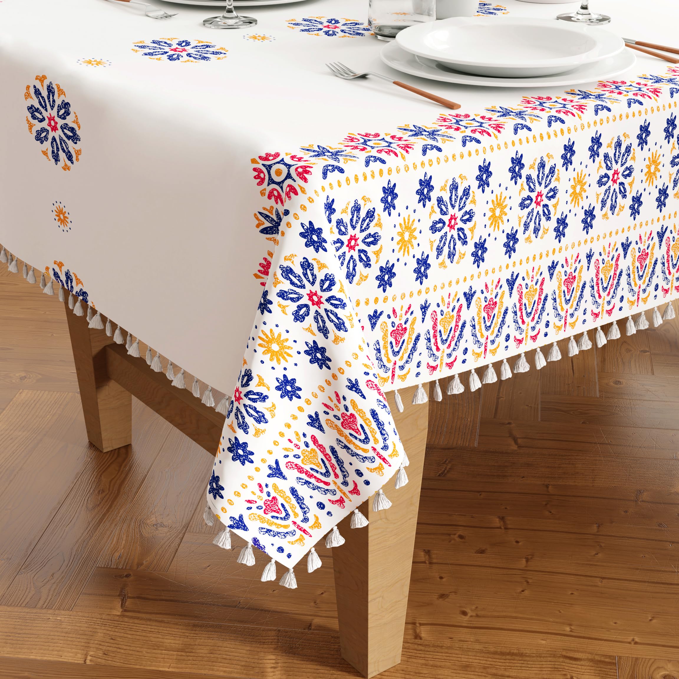 Polyester Boho Tablecloth with Tassels - Boho Bright 94x56 inch-image-be1a8328-5e0f-4ddc-ab37-a5656c101d10-95263