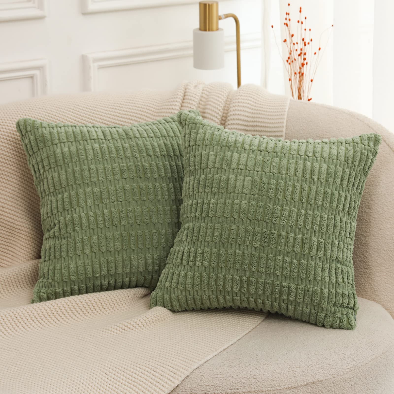 Set of 2 Sage Green Corduroy Boho Cushion Covers 40x40 cm - Super Soft Decorative Pillowcases-image-3c9e31ee-dd31-408a-a1c5-eb46130bd5b8-60101