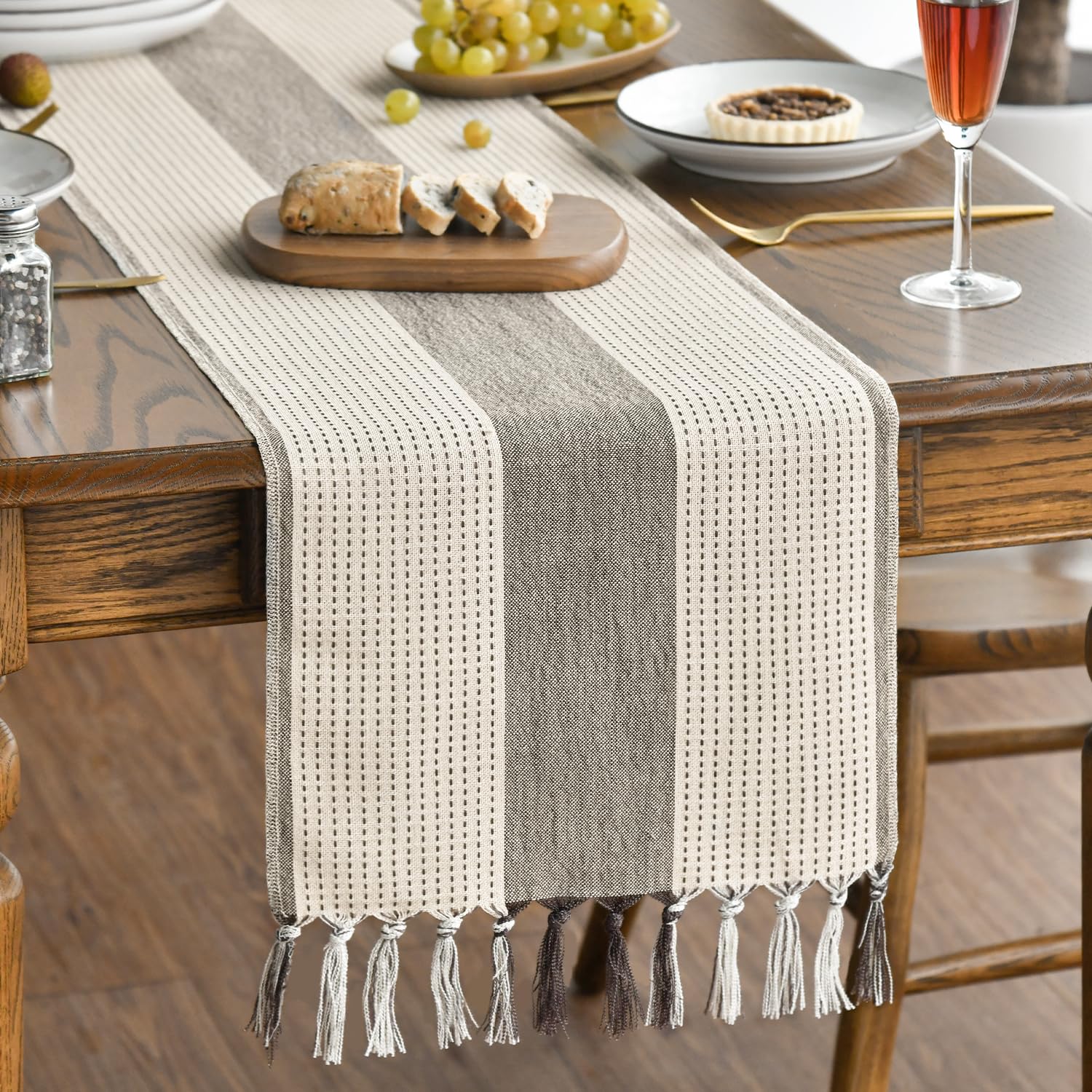 Boho Khaki Rustic Tassel Table Runner, 33x183 cm - Ideal for Weddings, Parties & Home Decor-image-87f8514c-40a4-4572-8dc2-080181872782-68136