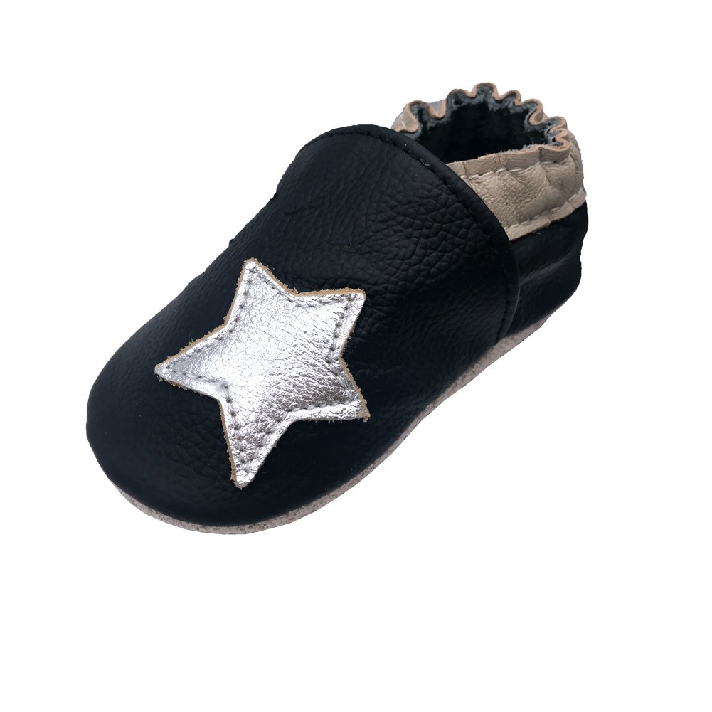 Baby Soft Leather Moccasins - Black Stars 18-24 Months-image-e75df1a9-3409-4a23-b4c2-357368885c06-111722