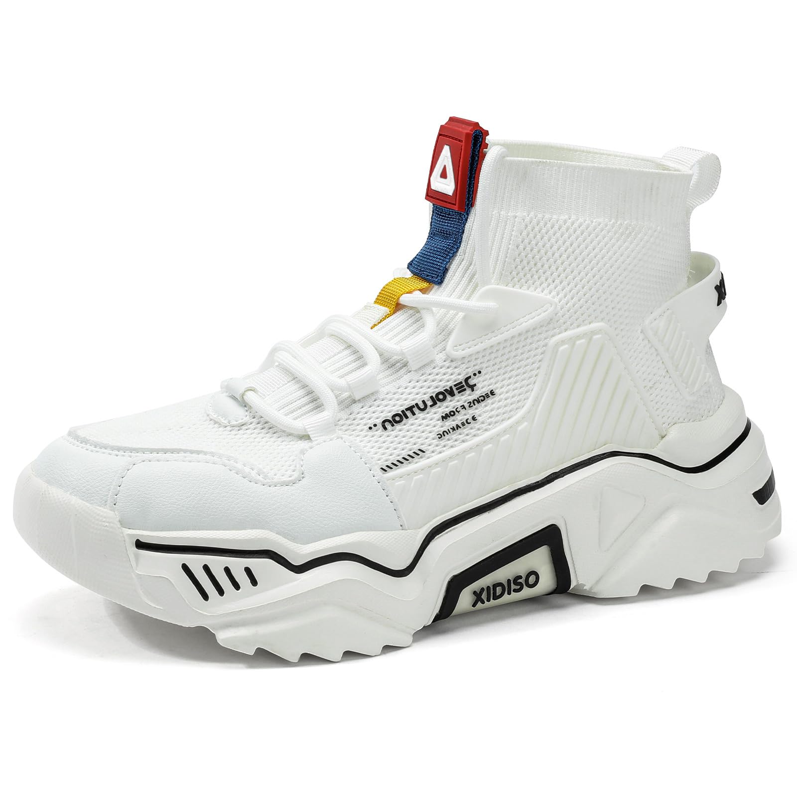 Fushiton Mens High Top Trainers Fashion Platform Shoes White 7.5UK