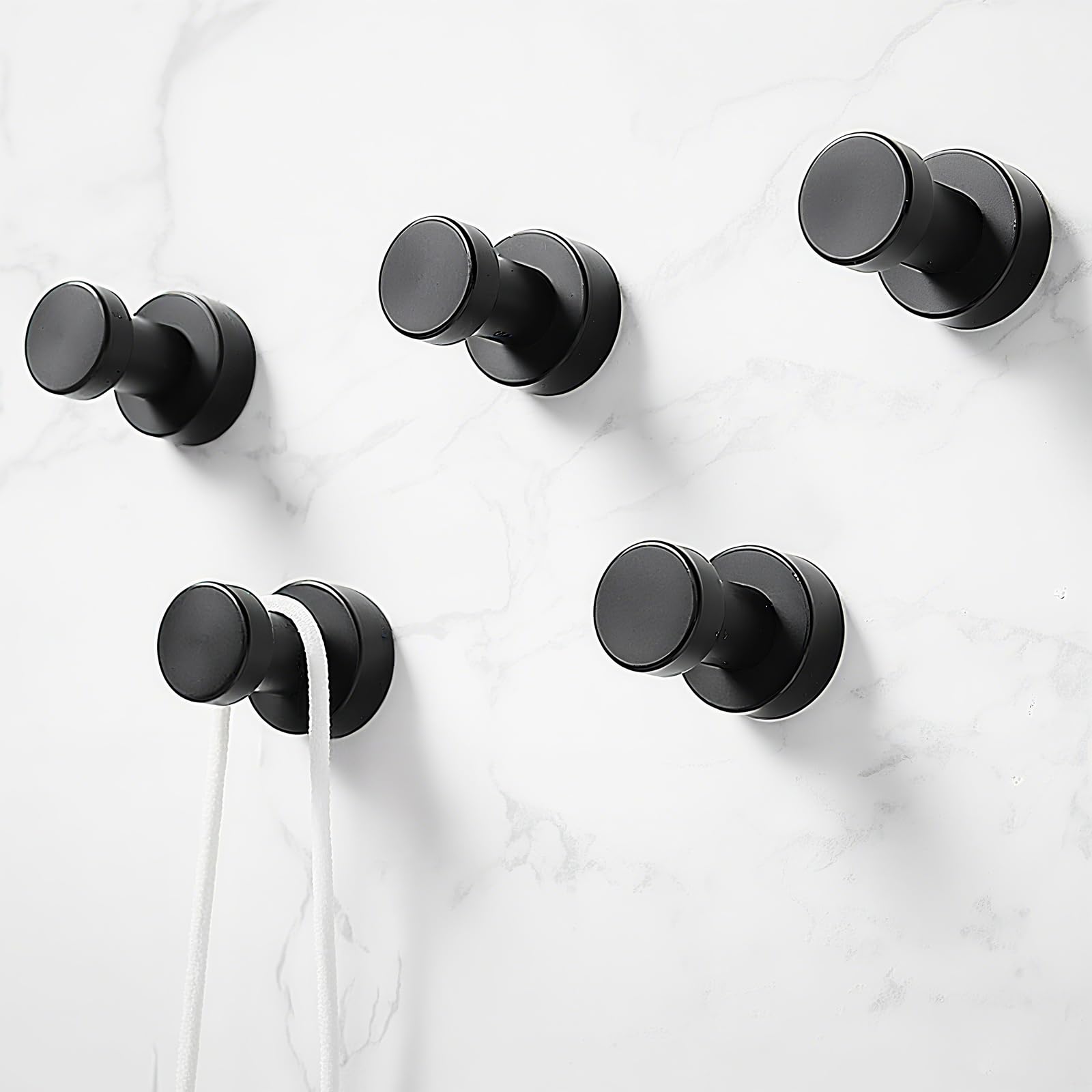 Black Round Metal Wall Hooks Set of 5 - Modern Minimalist Design, Adhesive or Drill Mount-image-d1655421-65b3-4e5a-b2af-336c1a5dbc0f-66321