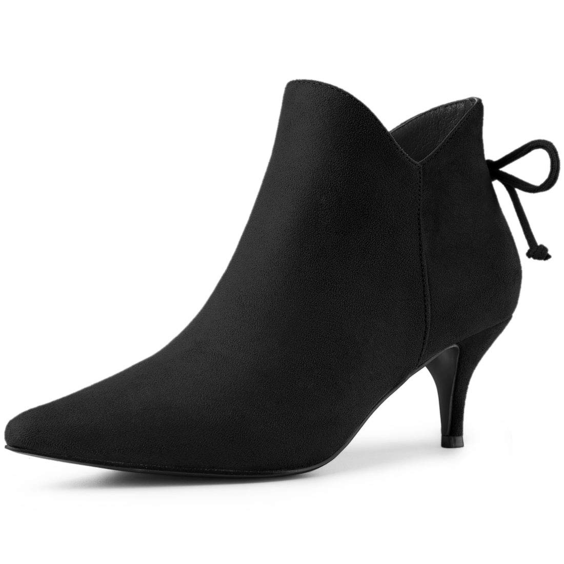 Perphy Women's Back Plaid Side Zip Pointed Toe Stiletto Heel Ankle Boots Black 10