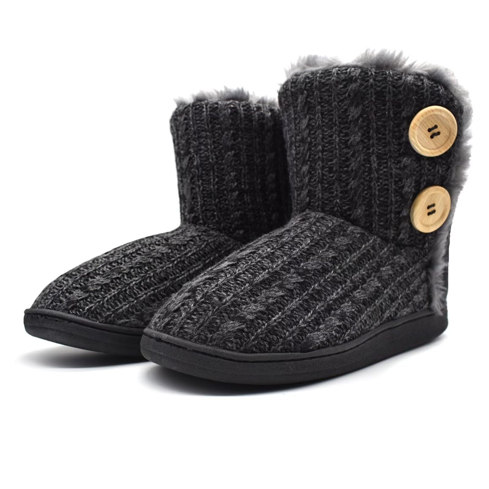 Women's Knitted Slipper Boots - Black 3/4 UK-image-1adff5a8-250c-4bac-9784-8ae28ffe7db6-106632