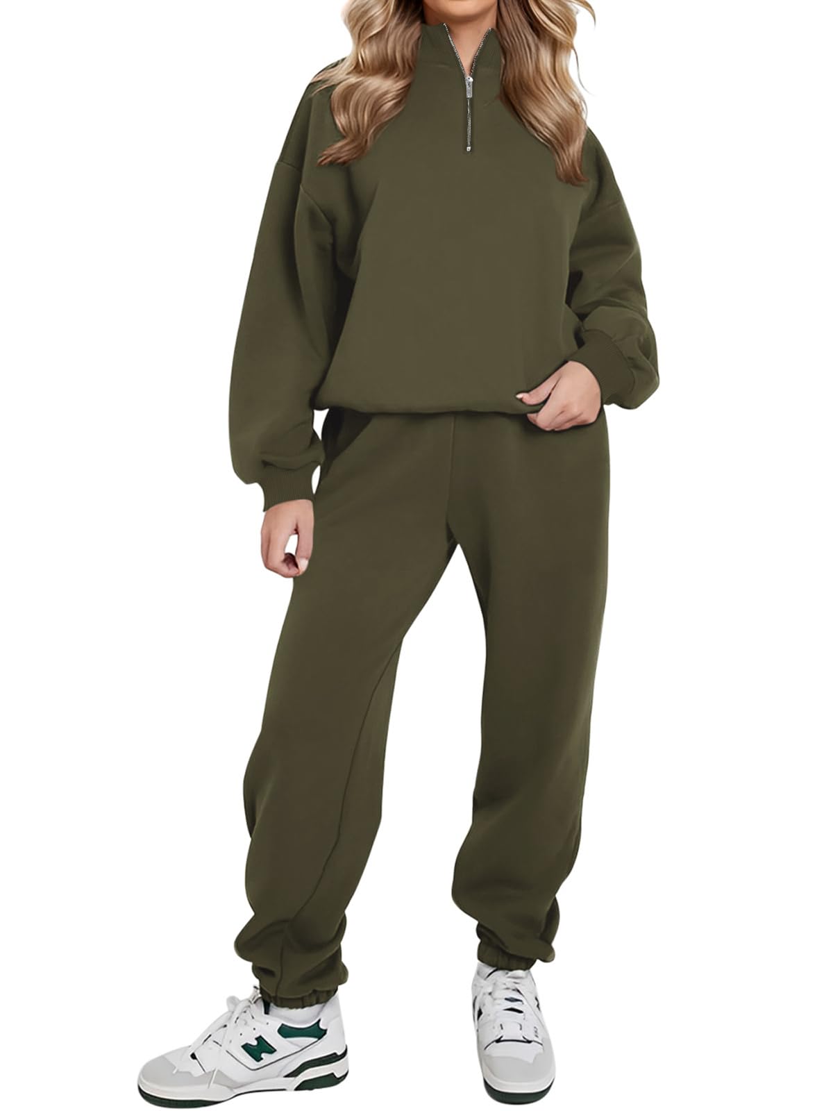 Women's Lounge Wear Set Half Zip Fleece - Green S-image-51c89264-86a1-4796-b6cc-9790ce189412-94826