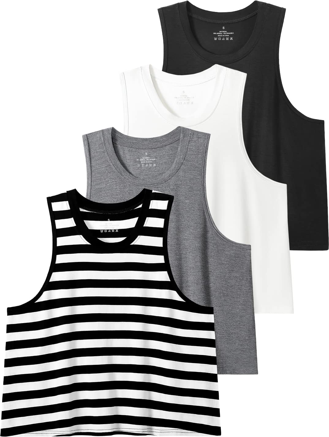 4 Pack Women's Cropped Vest Tops - Black/Grey/White/Stripe - Activewear Gym Essentials-image-1f98e350-58a0-476c-9bfc-7daa0a43135c-79263