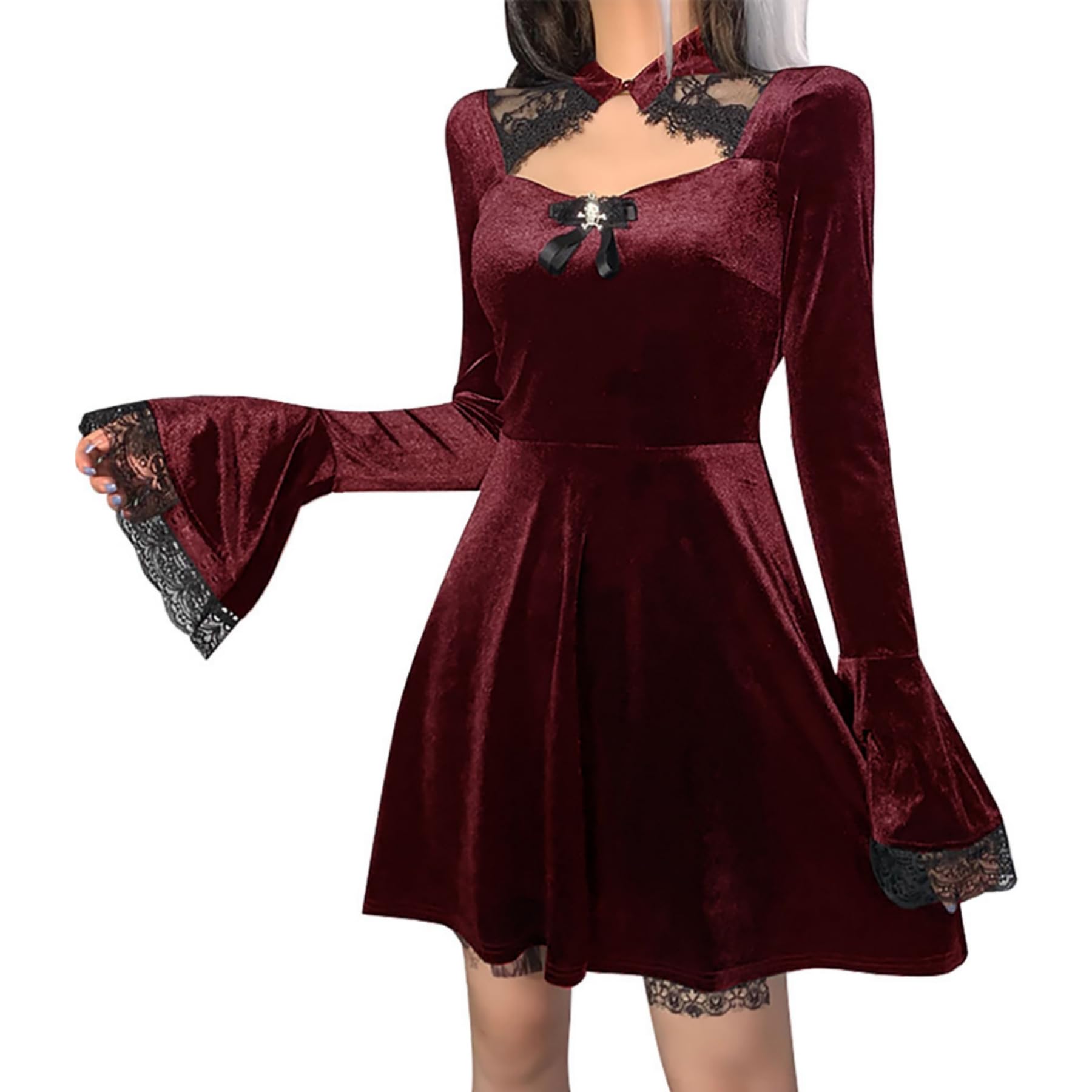 Women's Gothic Velvet Lace Dress - Red M-image-996c7099-3426-462f-b7fe-b0ad40fbe020-96125