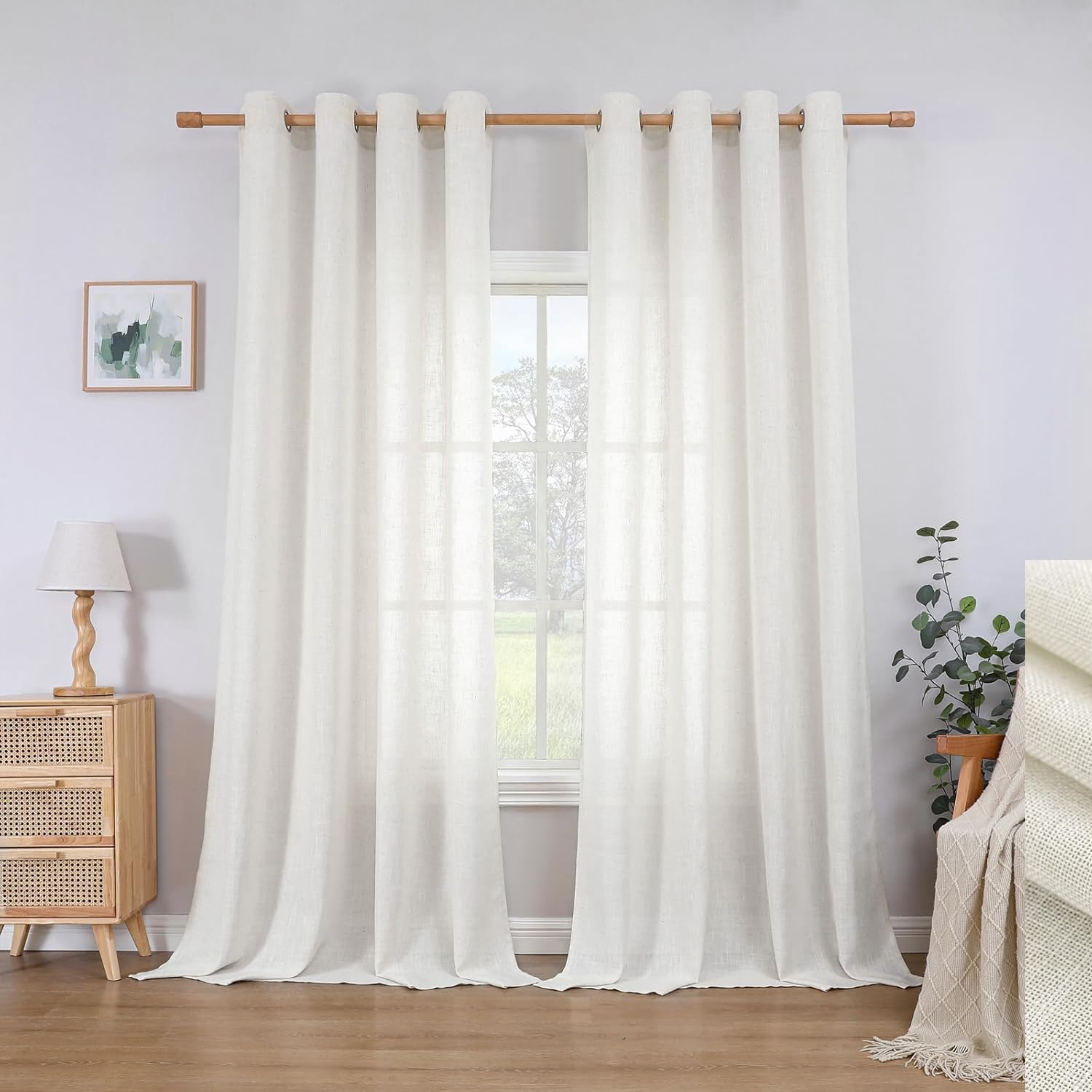 Linen Sheer Eyelet Curtains - Light Beige W55 x L72-image-b2b8d11d-9c9b-4198-9c9e-433af3e7c4aa-105883