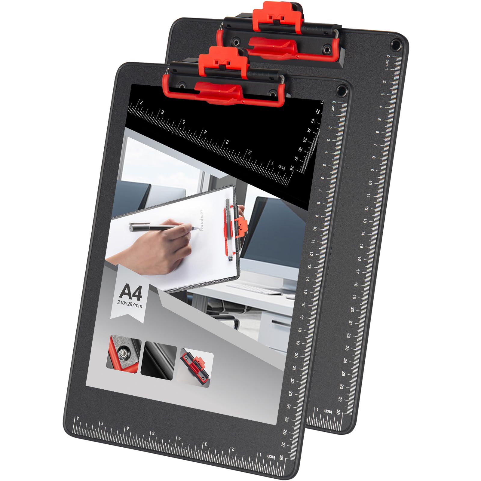 A4 Aluminium Clipboards with Pen Holder - Black & Frosted Red 2 Pack-image-c5f6de31-c99c-4fd2-af6c-dc59edfb666e-104498