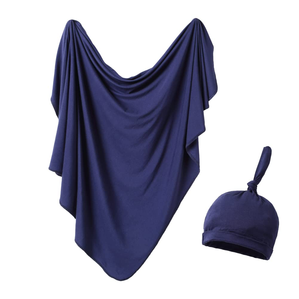 Baby Swaddle Blanket & Hat Set - Navy Blue 115x115cm-image-6eb2171a-72b2-433b-8388-8dc89e8cdc4d-113672