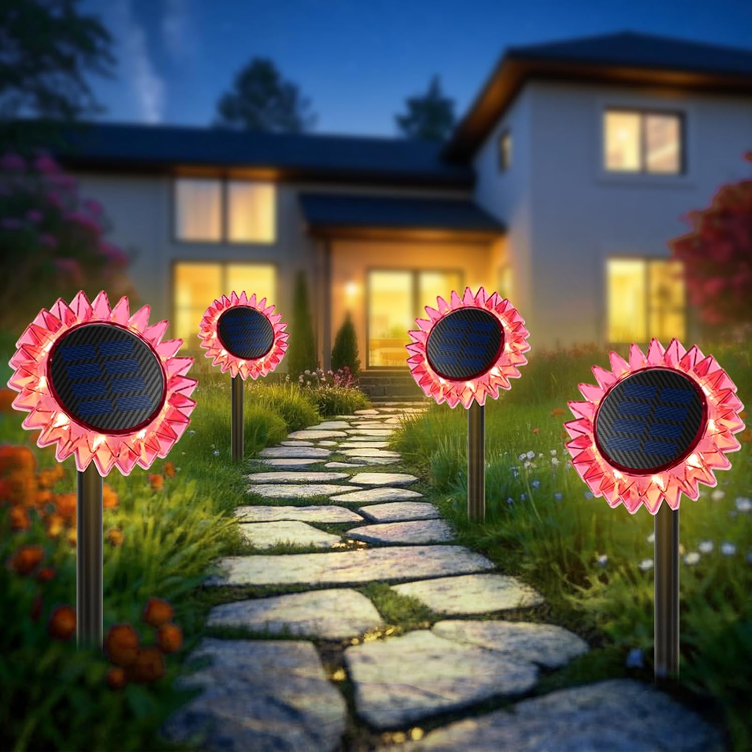 Solar Sunflower Garden Lights - 4 Pack Pink Light-image-acc08239-7d36-4099-ac0d-4c652e16a9f7-88880