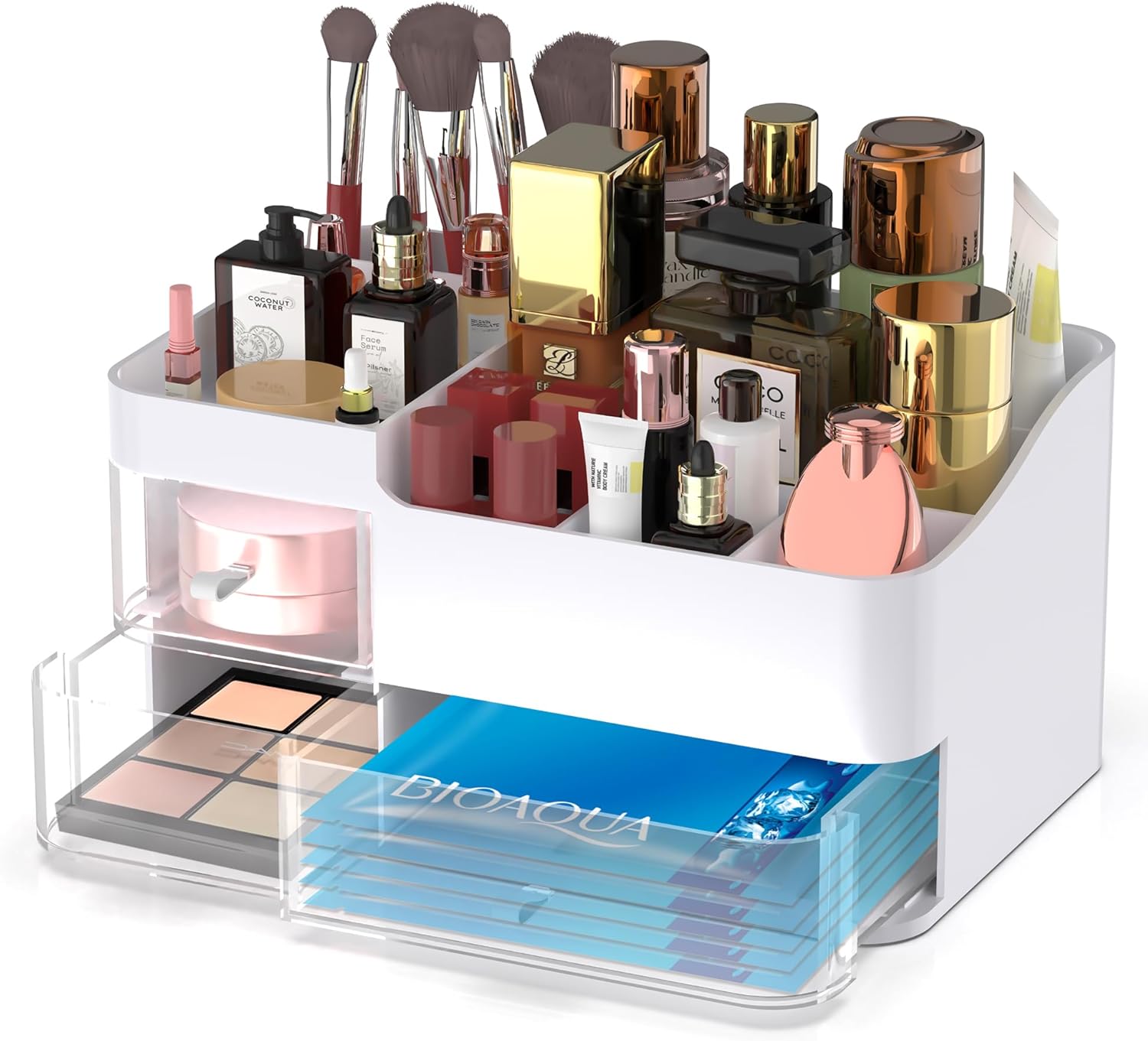 Modern Clear Acrylic Makeup Organizer with 3 Drawers & 5 Compartments-image-be4c2660-ce9a-4867-bd03-219ff5eb9972-57480