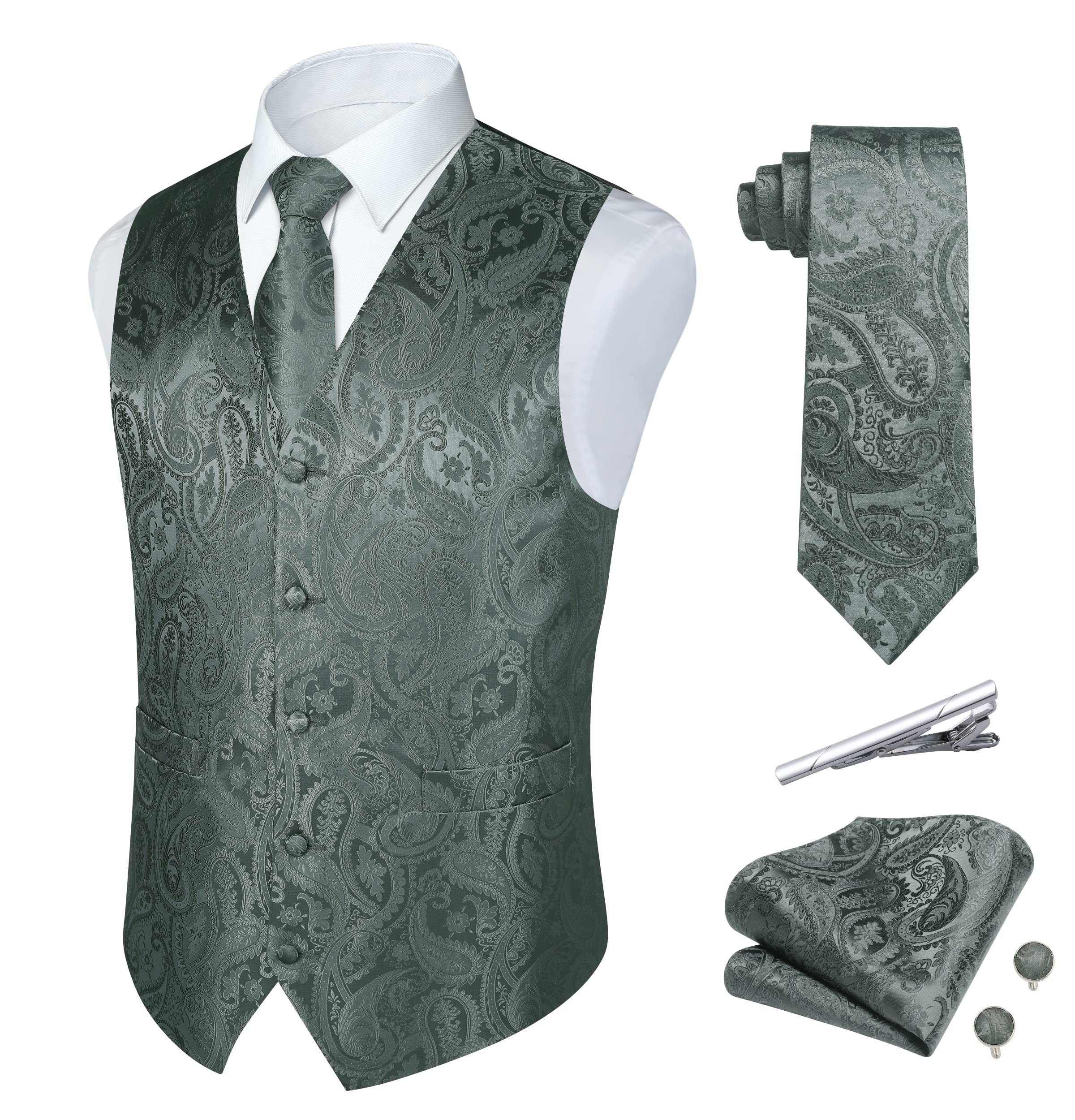 Men's Silk Paisley Waistcoat Set - Dark Grey 3XL-image-7a1d528f-29ec-4135-ab71-fc560ea85762-104359