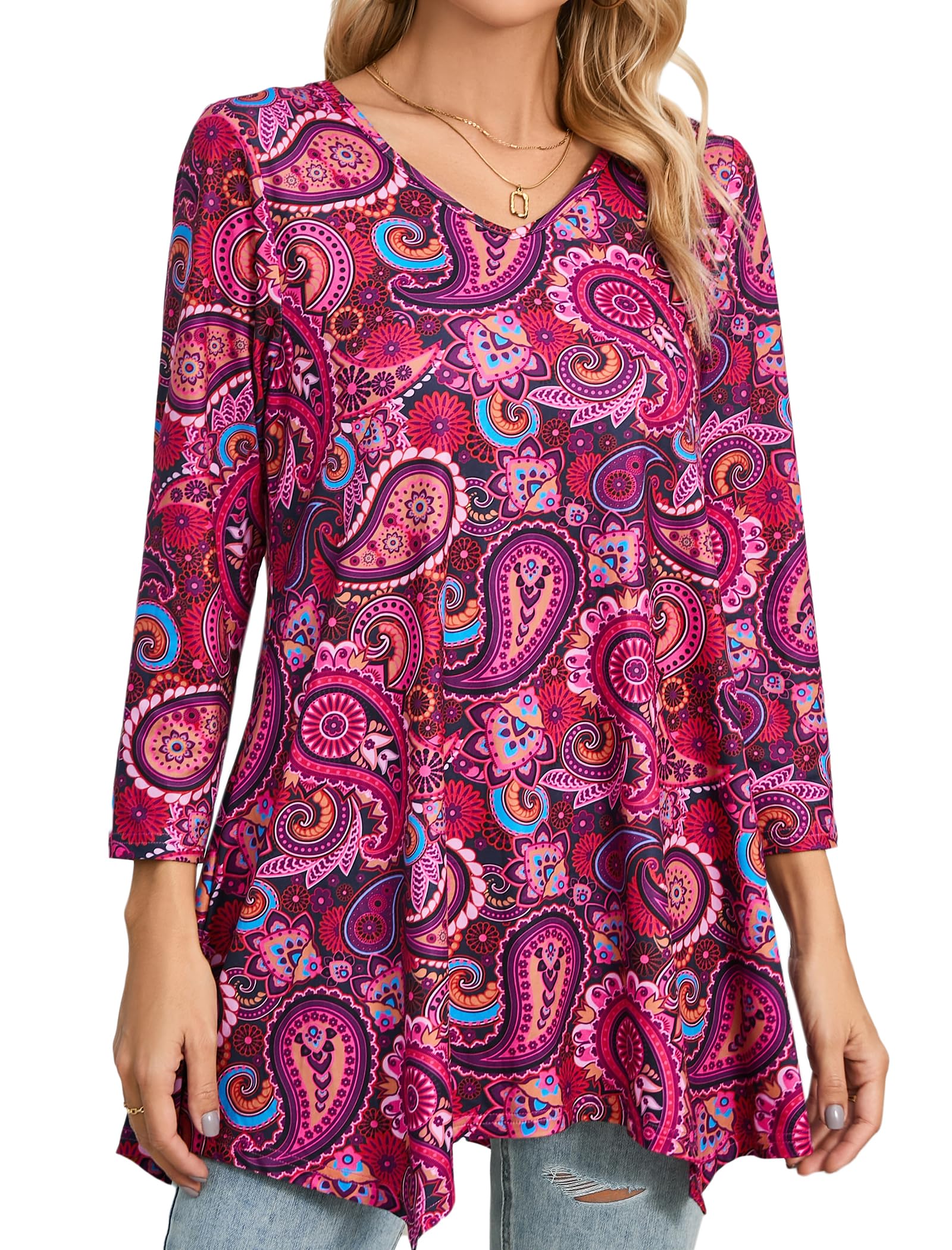 Women's Tunic Top V Neck 3/4 Sleeve - Fuchsia M-image-efa6d004-affc-4faa-9bf2-4a0bee4a2b61-102546