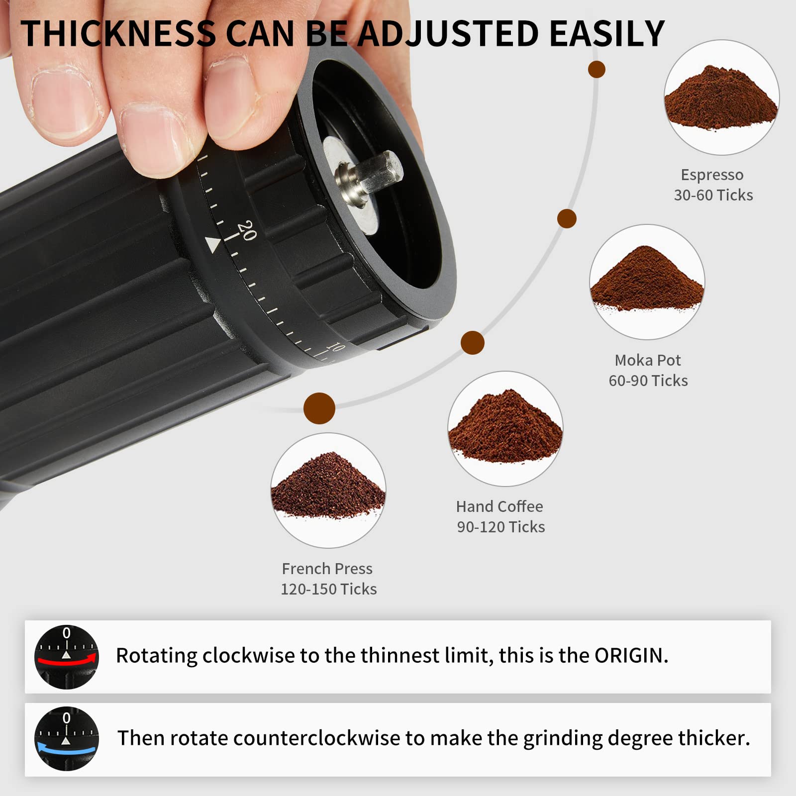 Hand Coffee Grinder Stainless Steel Manual Adjustable Mill Handle