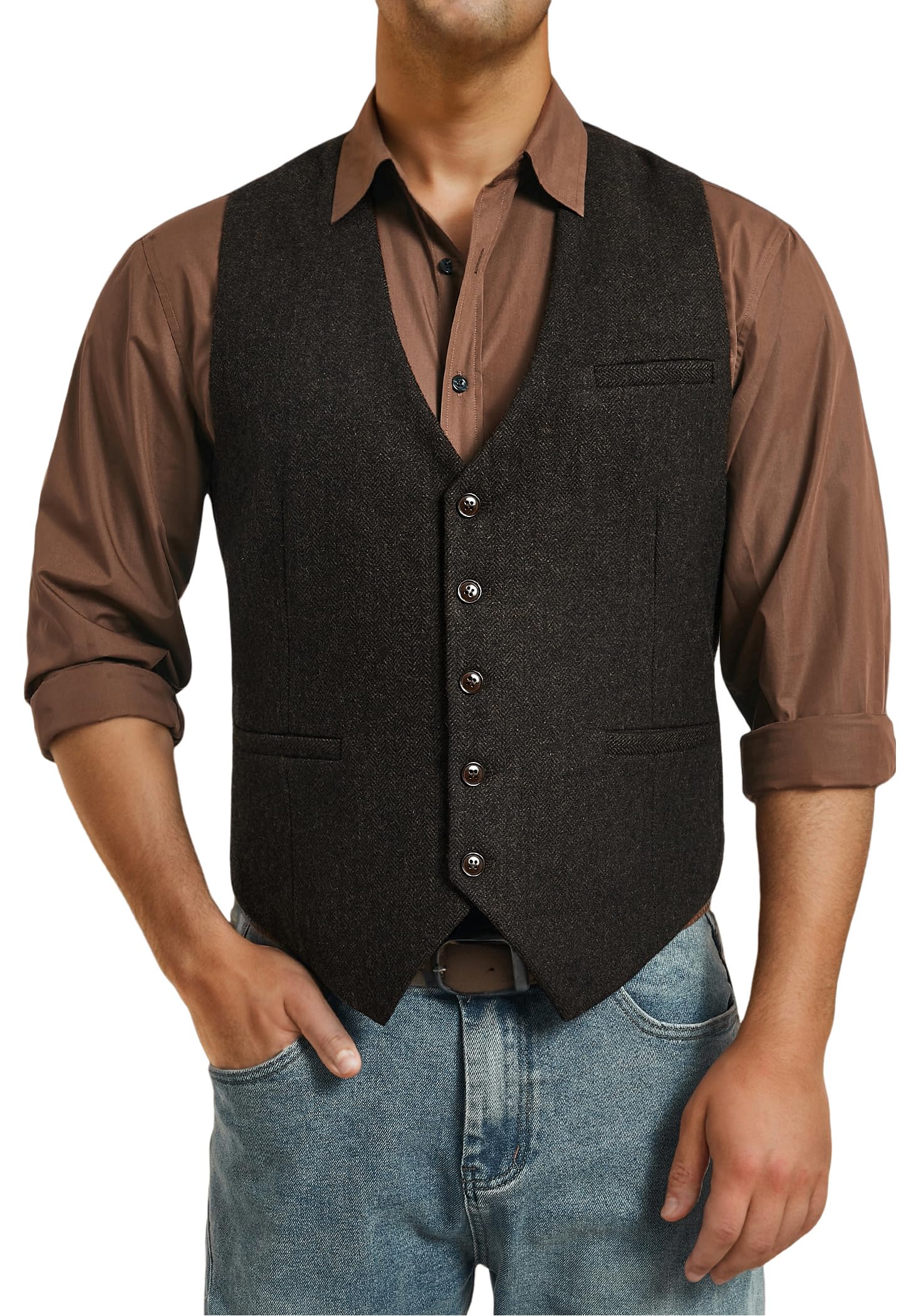Men's Tweed Waistcoat - Coffee XS-image-a9b5c4d0-448c-4307-a6d8-3f5da99748dc-102644