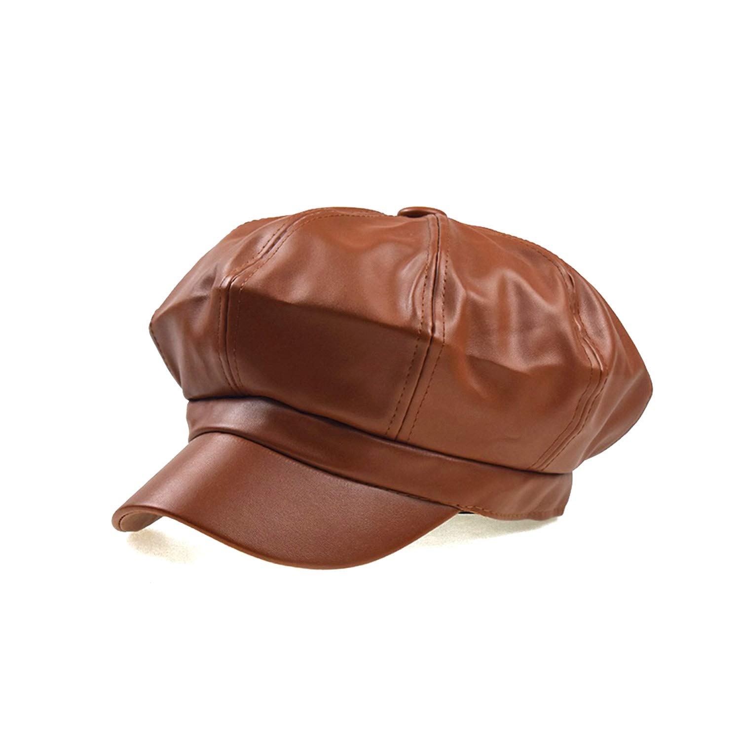 Fashionable Women's Newsboy Hat, 8 Panel PU Leather Beret Cap - All Seasons, UV Protection, One Size Fits Most-image-df3b9a7f-8bf9-453a-8df1-d38f9d1ce60b-67114