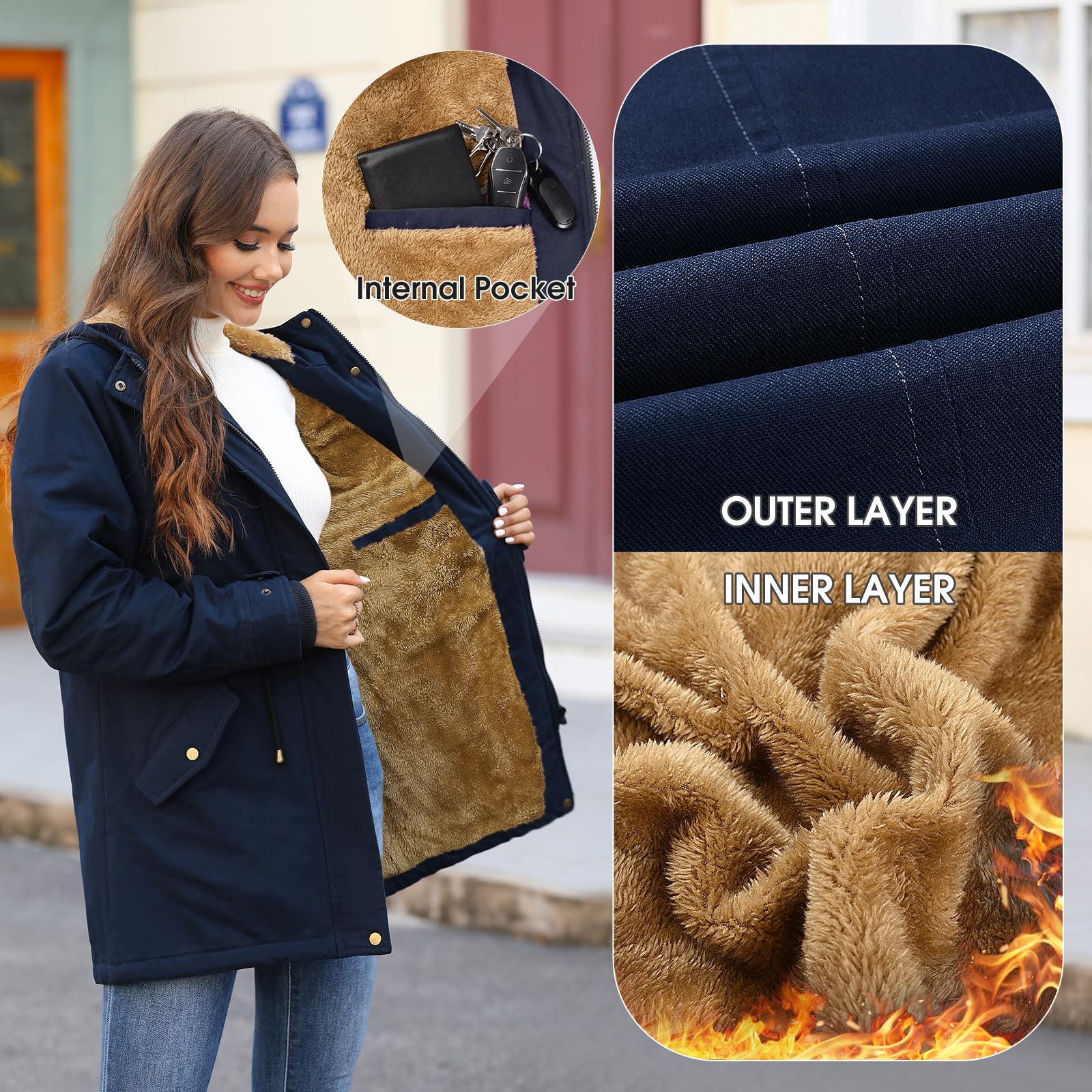 Vancavoo Winterjacke Damen Jacke Winter Warm Winterparka Gefüttert