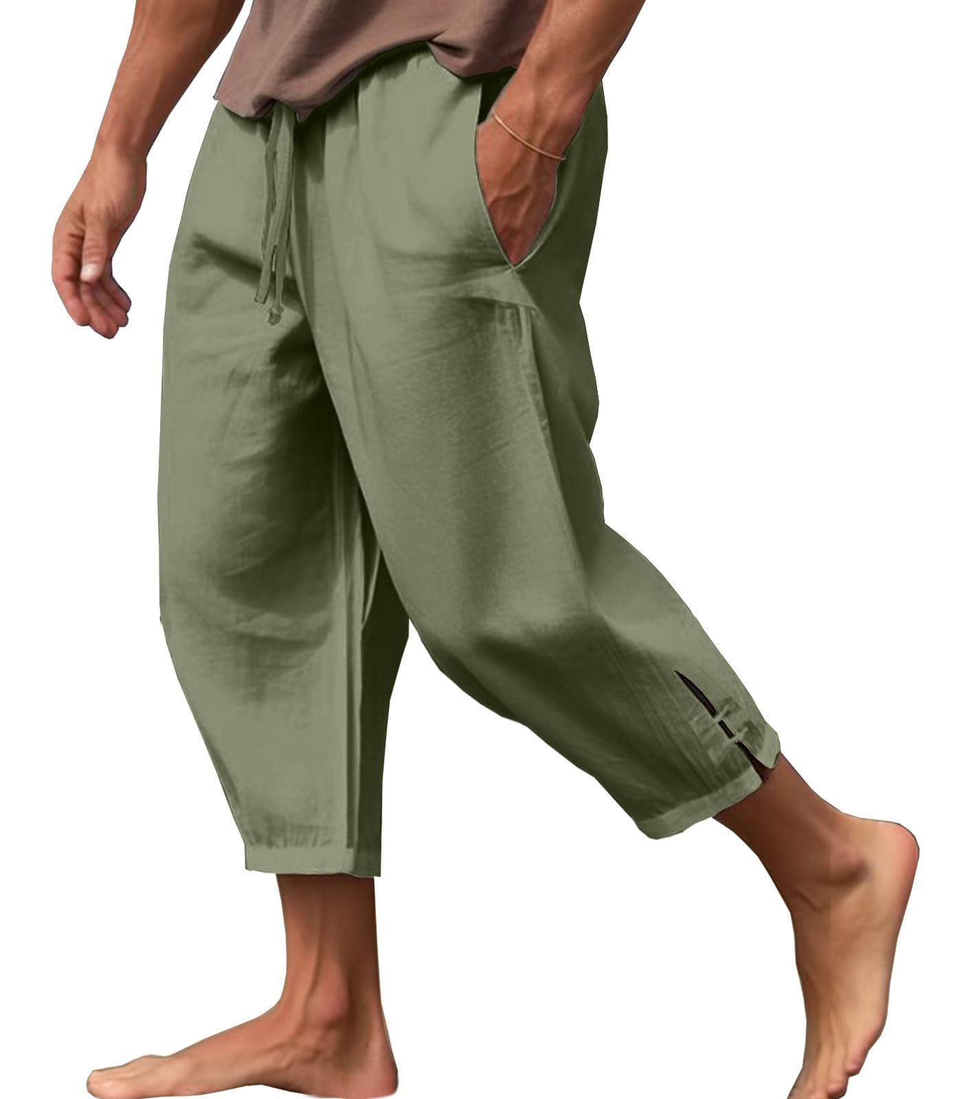 Men's Cotton Linen Capri Trousers - Green S-image-a9c1d391-437b-4a70-99f1-6d7336c824ef-89929