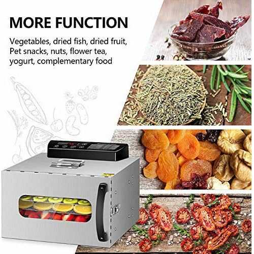 Kwasyo Stainless Steel 6 Tray Food Dehydrator BPA-Free, 30~90? Temperature Setting, Max 24h, Fruit Dryer Machine with Free Recipe Book, Dehydrator Machine for Fruit, Vegetables, Meats and Chili-400W 4