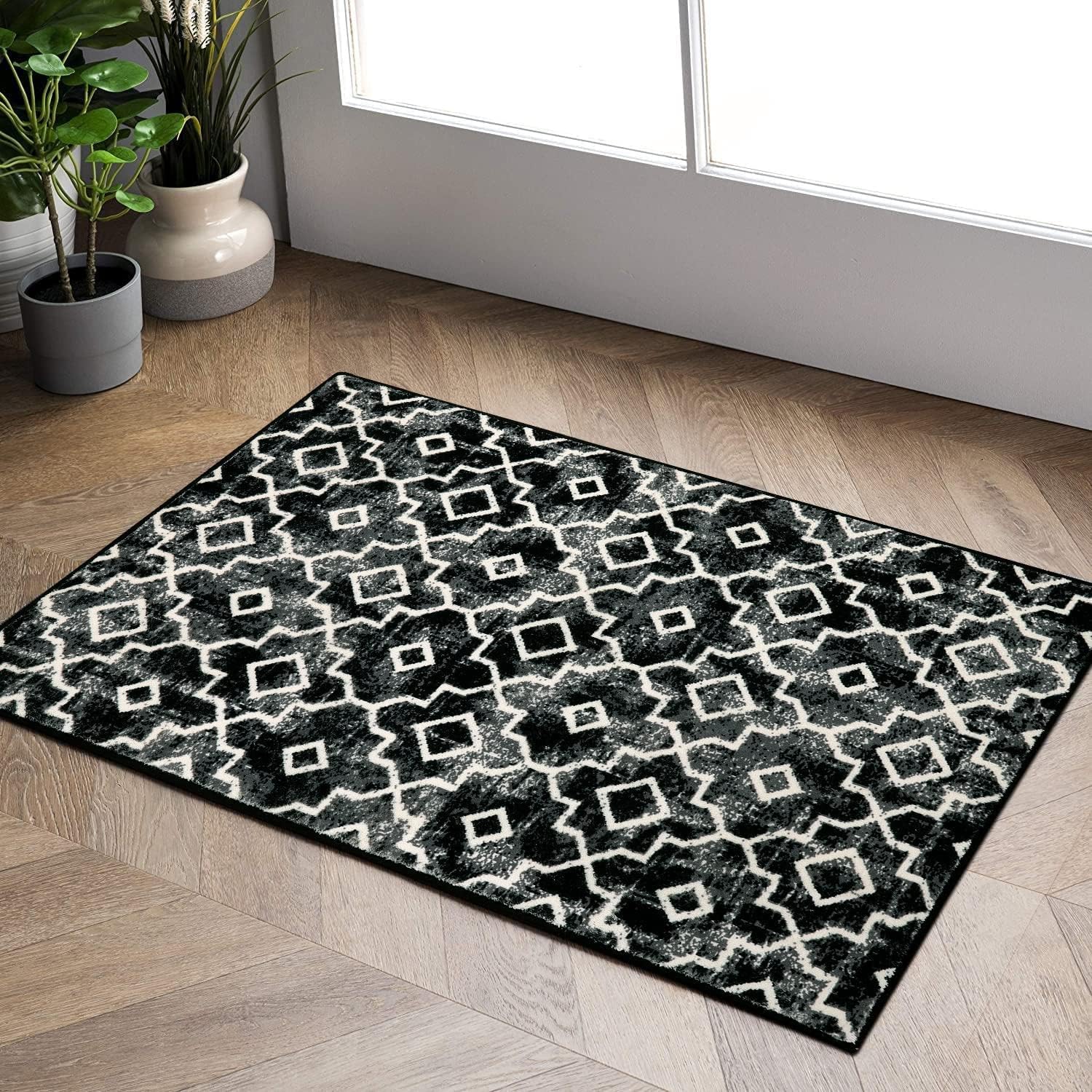 Geometric Door Mat 60x90cm, Moroccan Non-Slip Washable Rug