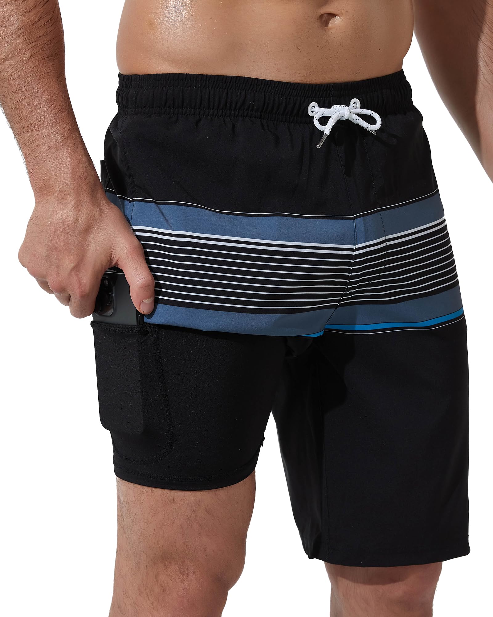 Men's Swim Shorts 2 in 1 Quick Dry with Zip Pockets - Black Grey XXL-image-4c8a8362-0bc4-4c65-8aac-cc19473dcb1c-100161