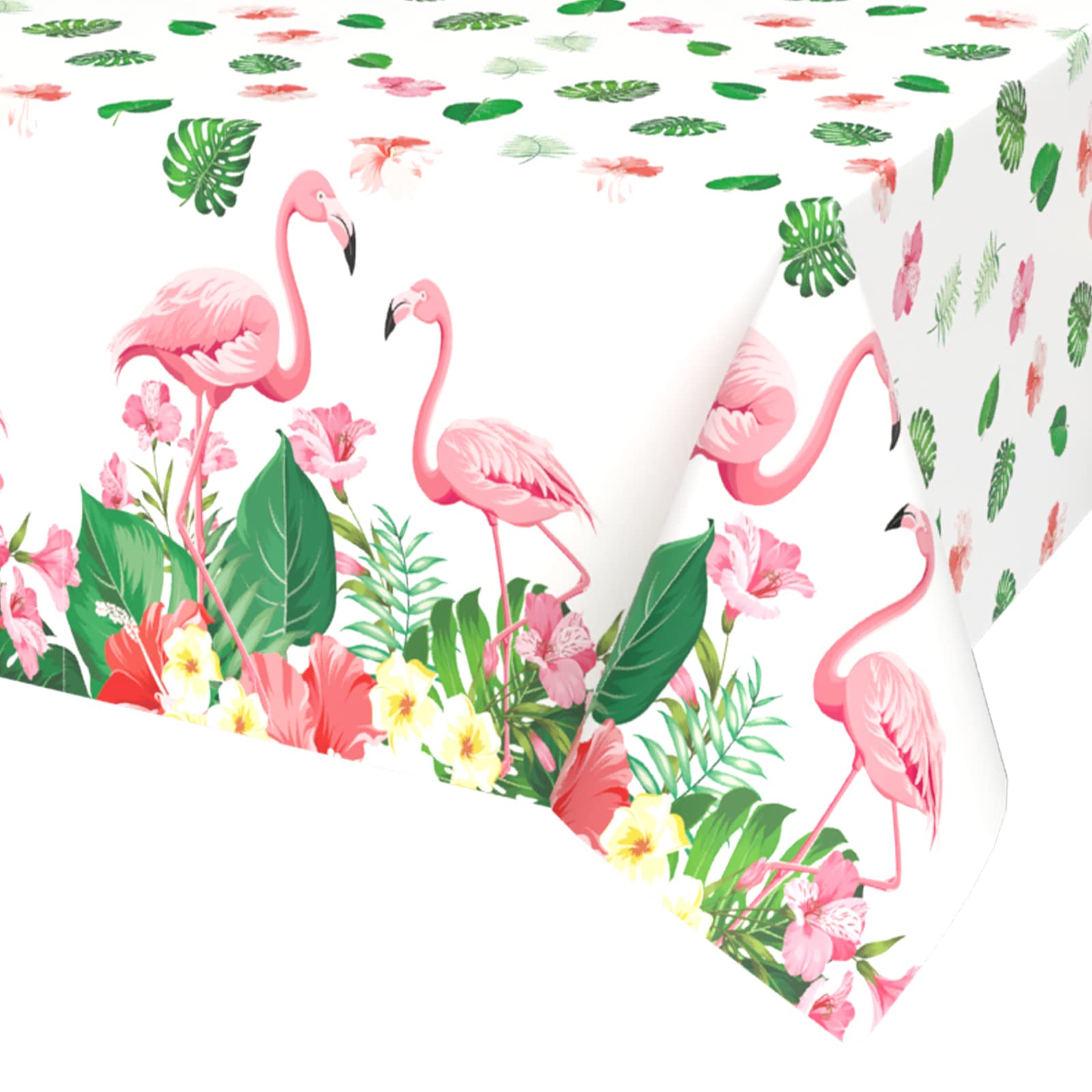 Flamingo Tablecloth Set of 4, Perfect for Parties & Events, Vibrant Green Pink White, 137x274cm