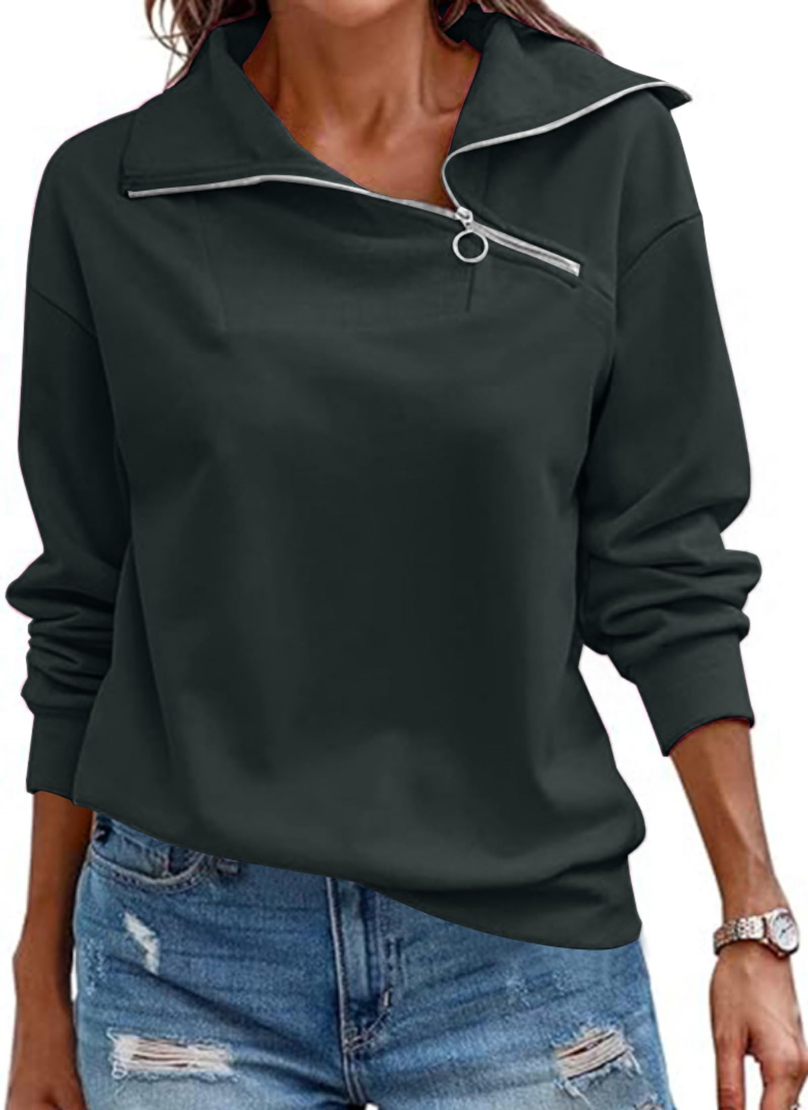 Women's Turtleneck Half Zip Hoodie - Dark Green XS-image-a37363aa-3c4e-41e5-bc76-b7666a7cd14e-93799