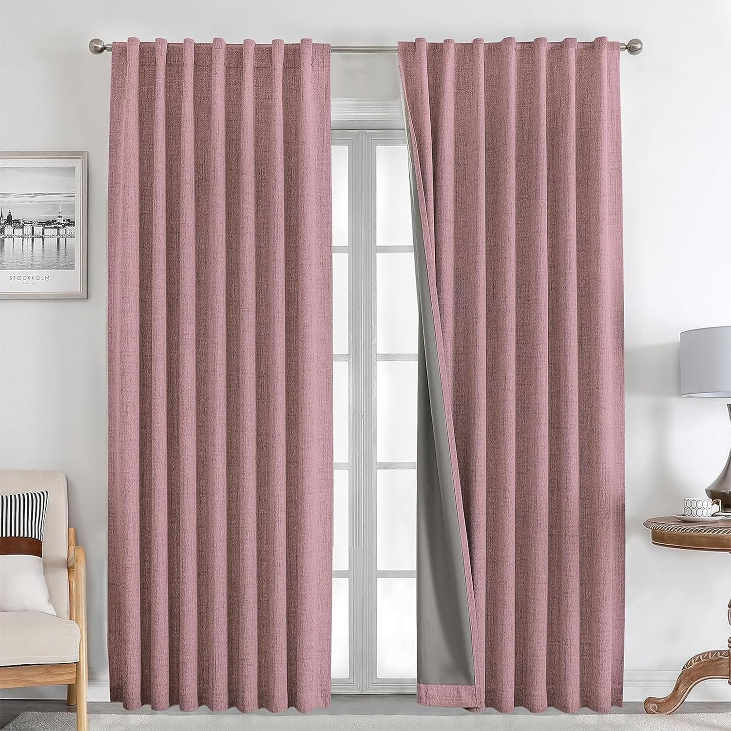 Linen Blackout Curtains 2 Panels - Pink W55 x L94-image-d105b792-9a54-4f1c-b938-277d009cd437-118493