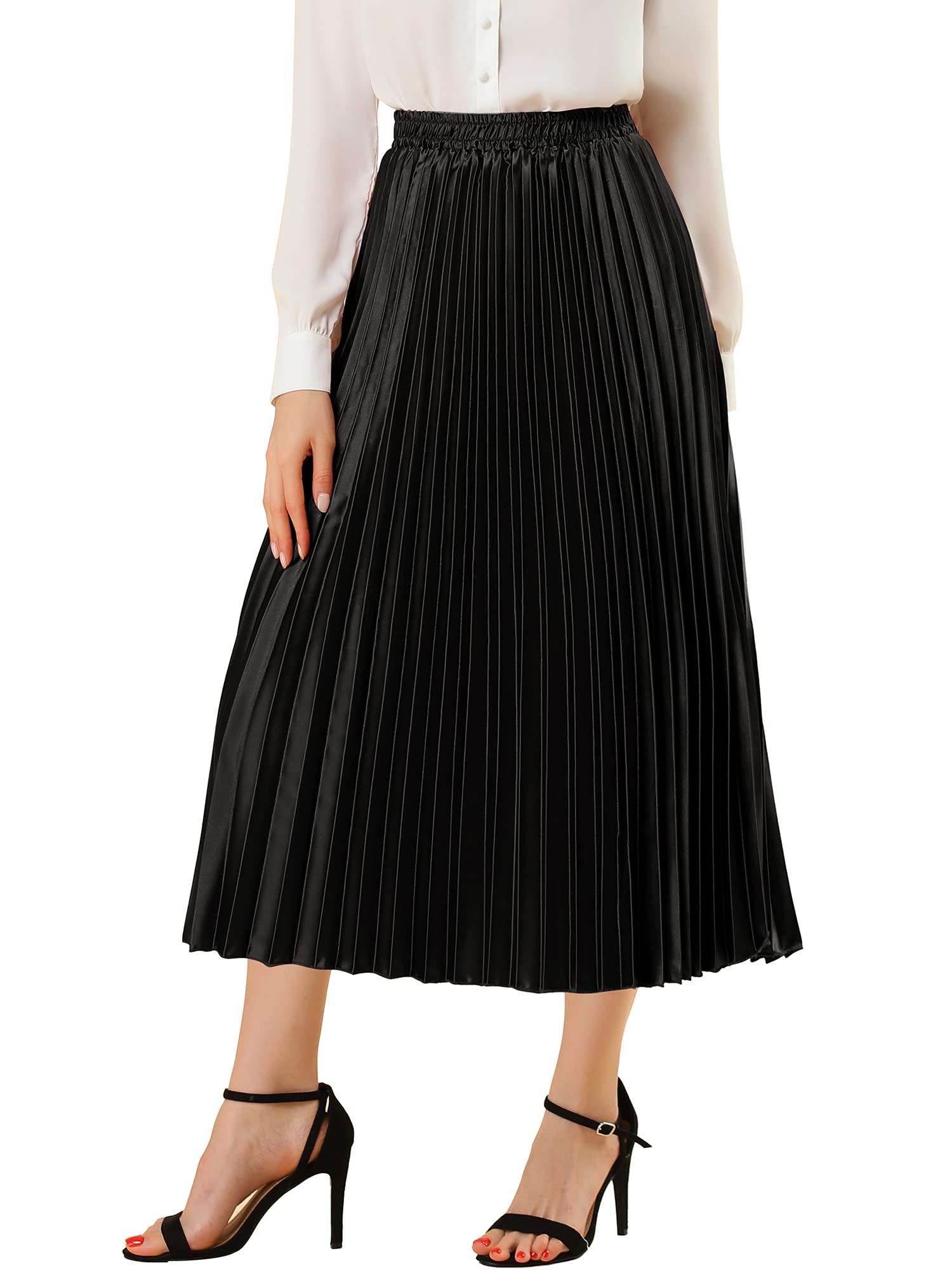Metallic Pleated Midi Skirt - Black L-image-646ed94e-765e-4919-b52e-5ad99274c232-115087