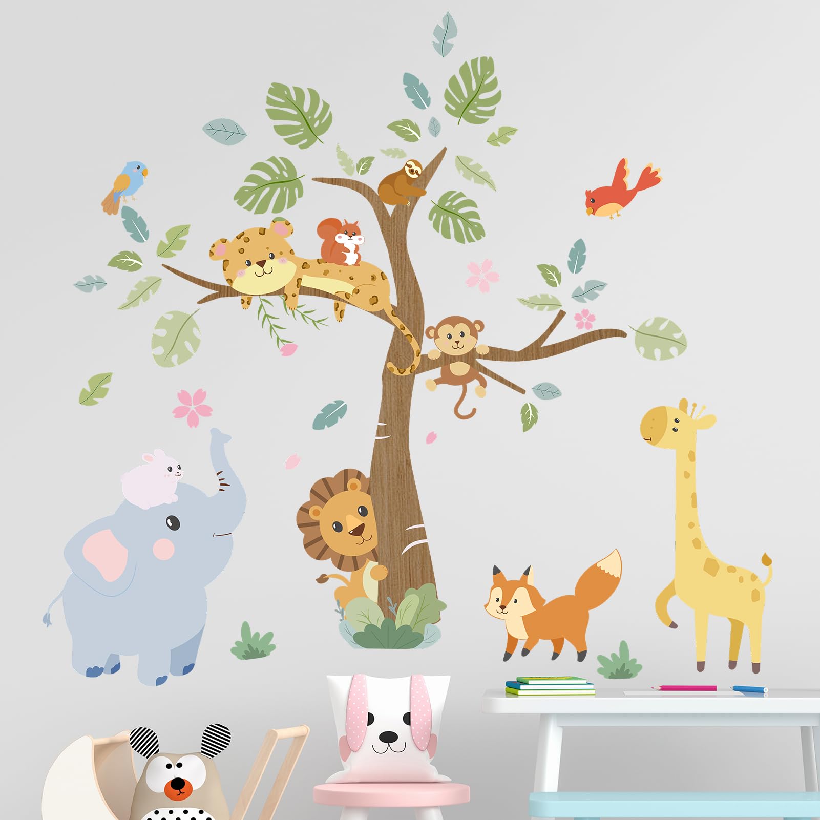 Jungle Animals Wall Stickers: Peel & Stick Elephant, Lion, Monkey, Sloth Decals for Kids 1-12-image-a3f80556-d4f6-42bc-824b-62b586e6a28f-62759