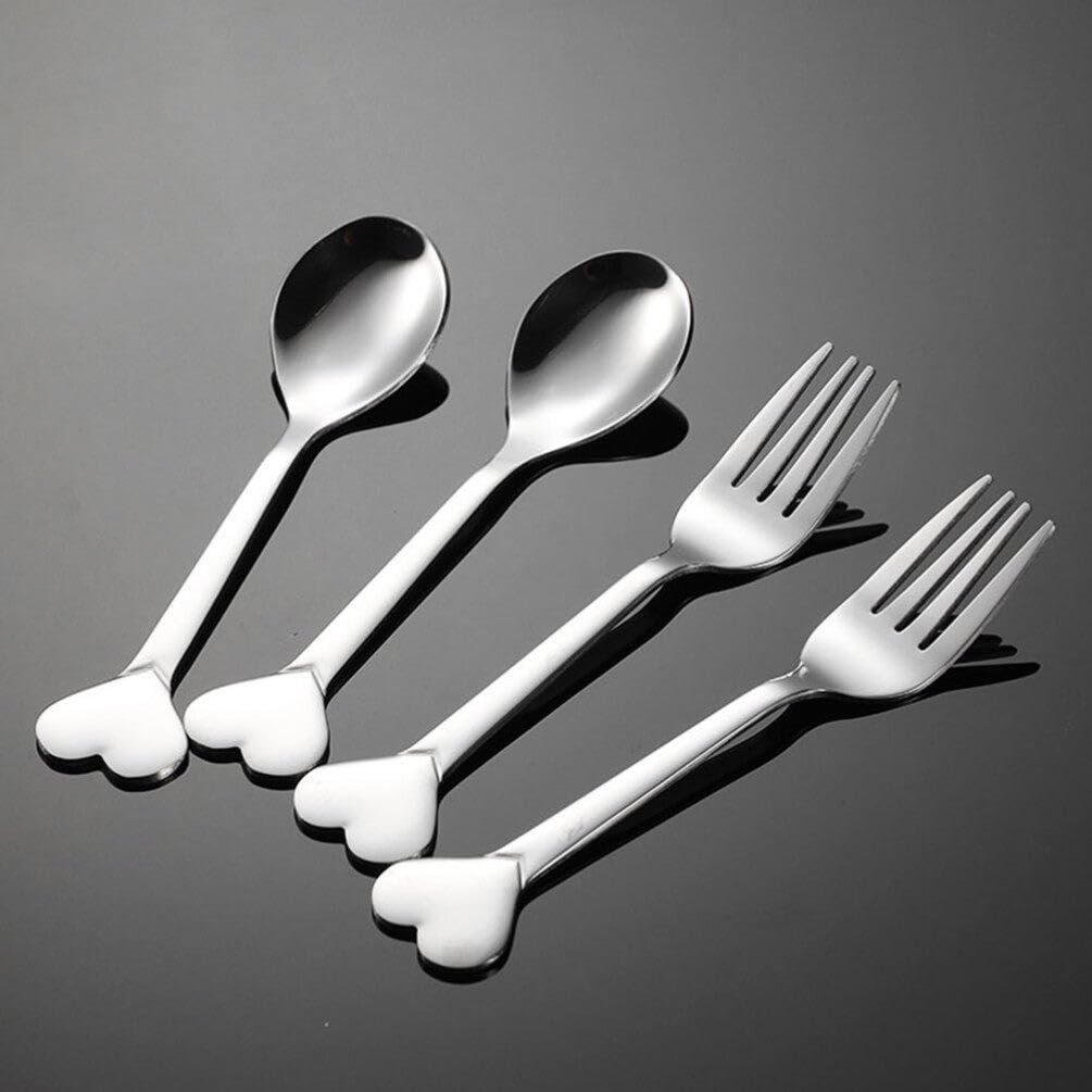 Kichvoe 1 Set Stainless Steel Coffee Spoon Appetizer Fork Heart