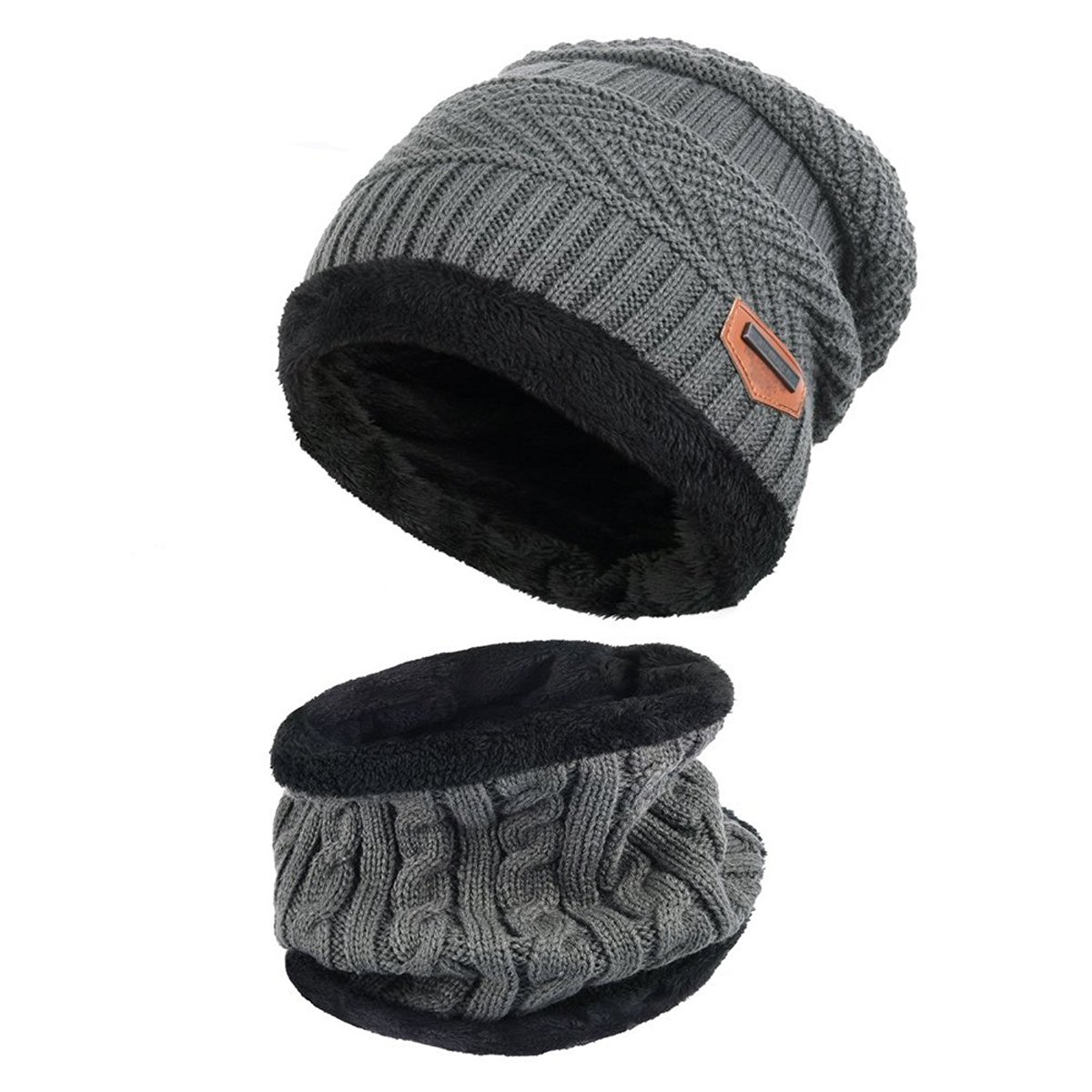 Children's Warm Knitted Beanie Hat & Scarf Set - Soft Fleece Lining, One Size Fits 6-15 Years