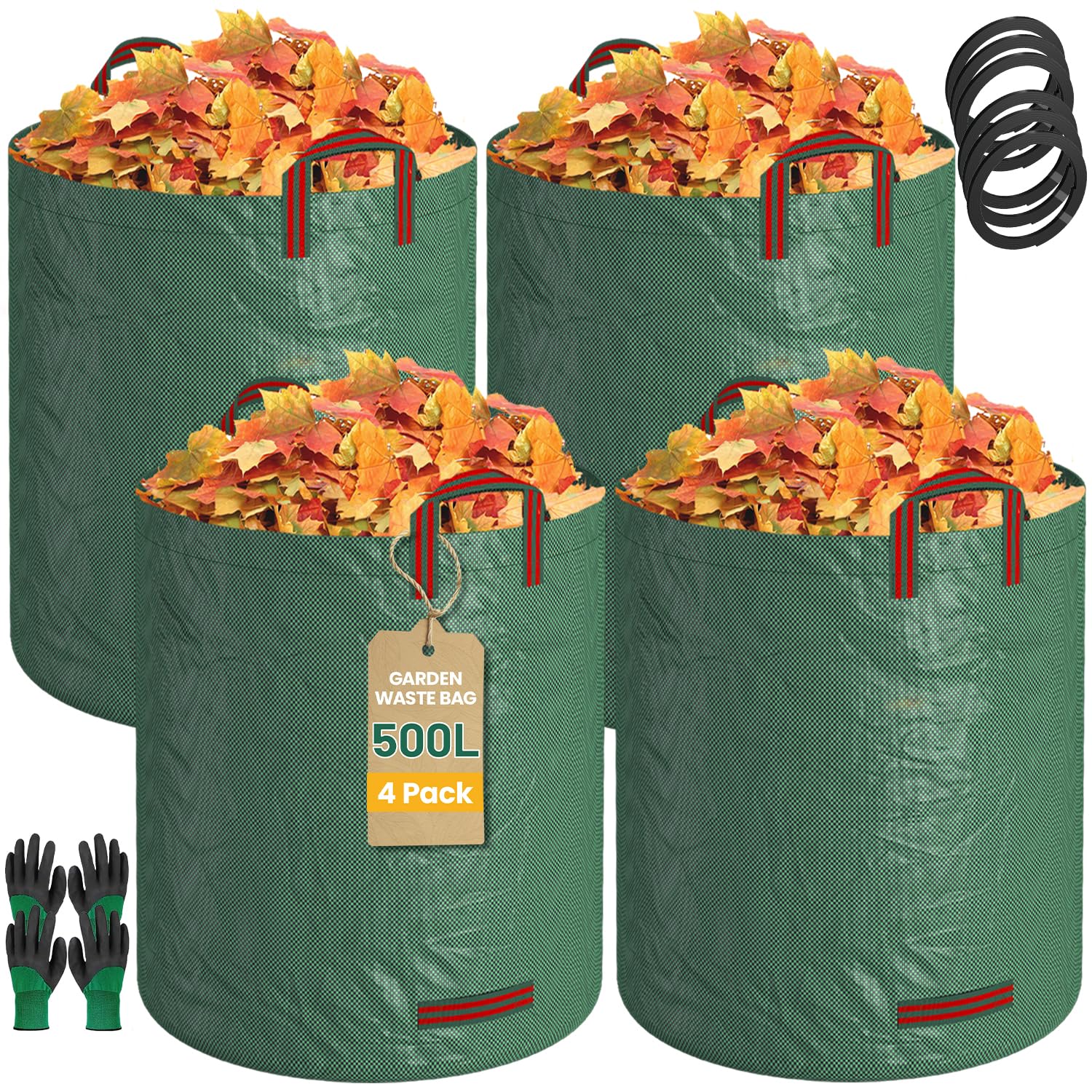 Garden Waste Bags 4 Pack with Gloves - Green Yard Waste Bags-image-a1fcac00-7fa4-4906-9ed9-121dc7195b07-101445