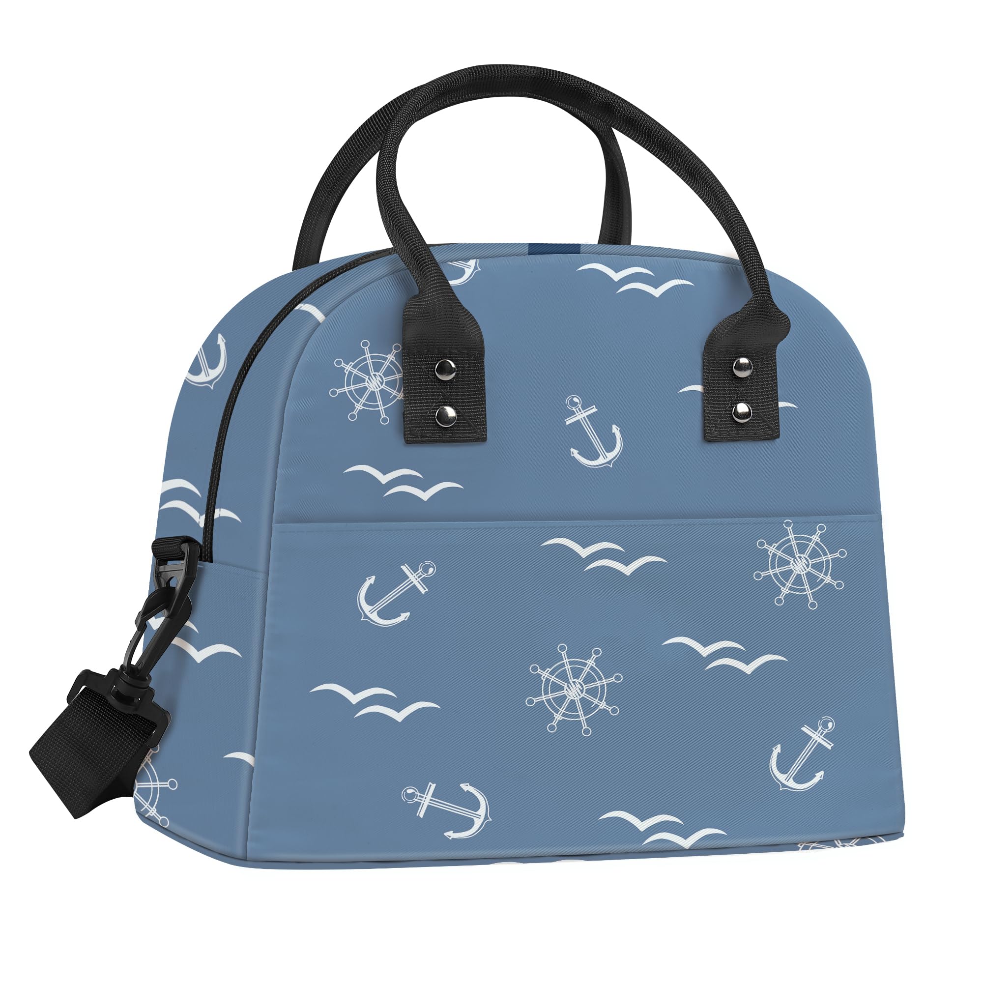 Large Insulated Lunch Bag - Blue Nautical Theme, Lightweight with Strap for Office, Picnic & Travel-image-a8a839a8-b188-40a7-9402-ada7b678059c-67057