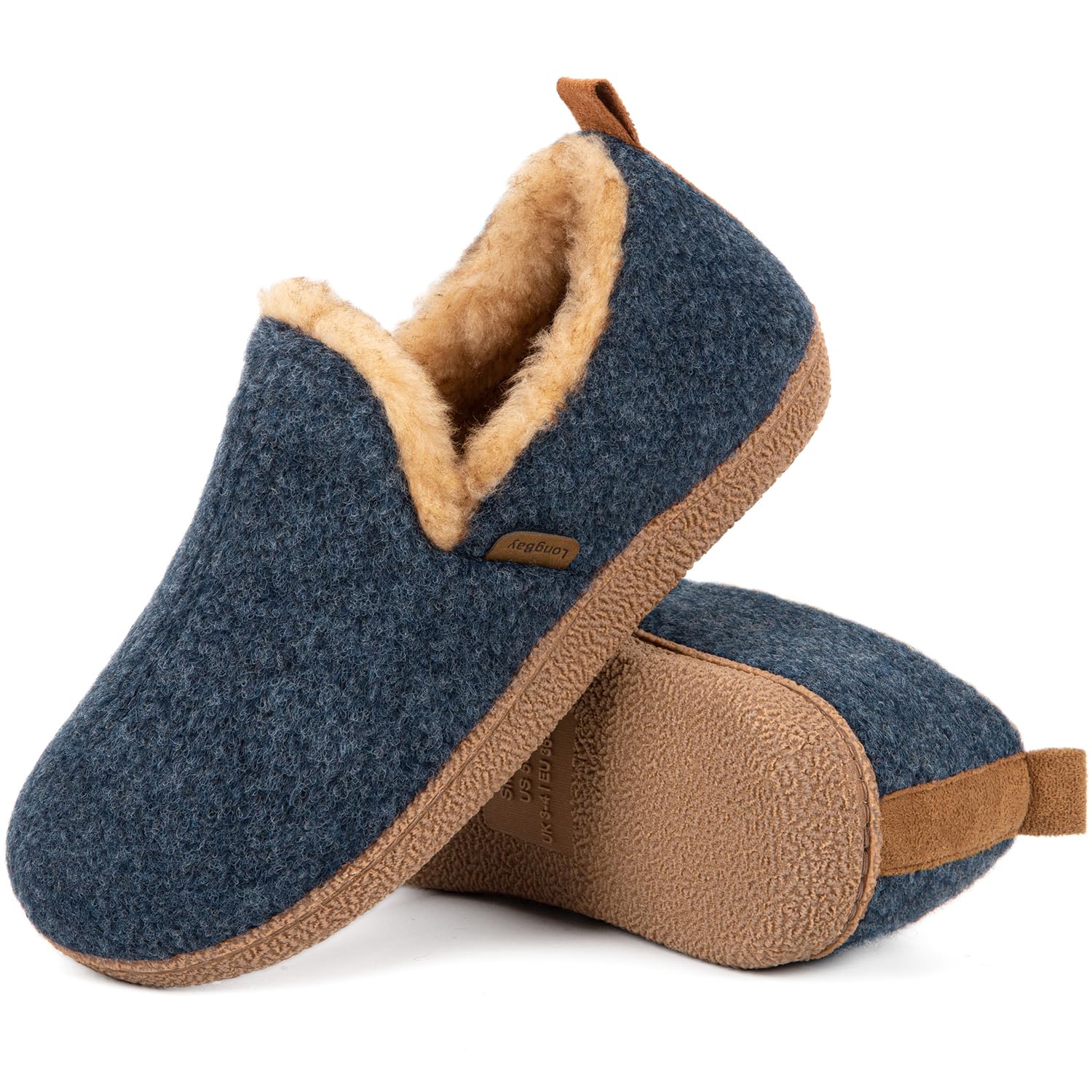 LongBay Women's Fuzzy Felt Slippers Memory Foam Closed Back Ladies-image-9f221924-d088-42b1-b4e3-1d7667e2f69c-53374
