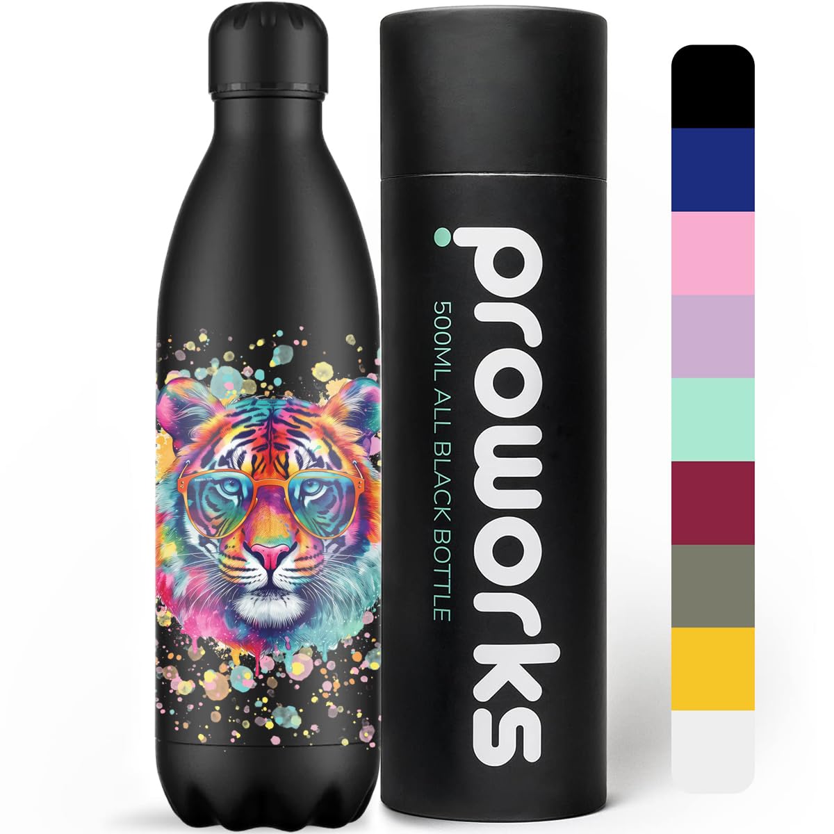 Stainless Steel Sports Water Bottle - 500ml Tiger Black-image-fc9b5907-41ed-49cb-9a30-d45ddf15659b-84854