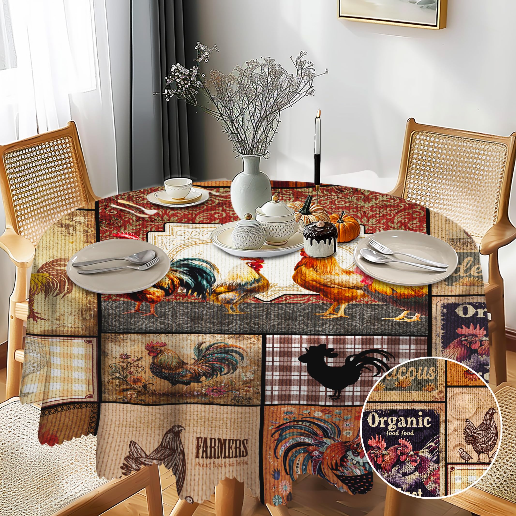 G-dake Autumn Round Table Cloth Wipeable, Vintage Rooster (150cm)-image-dd31feac-0a4e-484b-a3a4-7754ef8a9041-40541