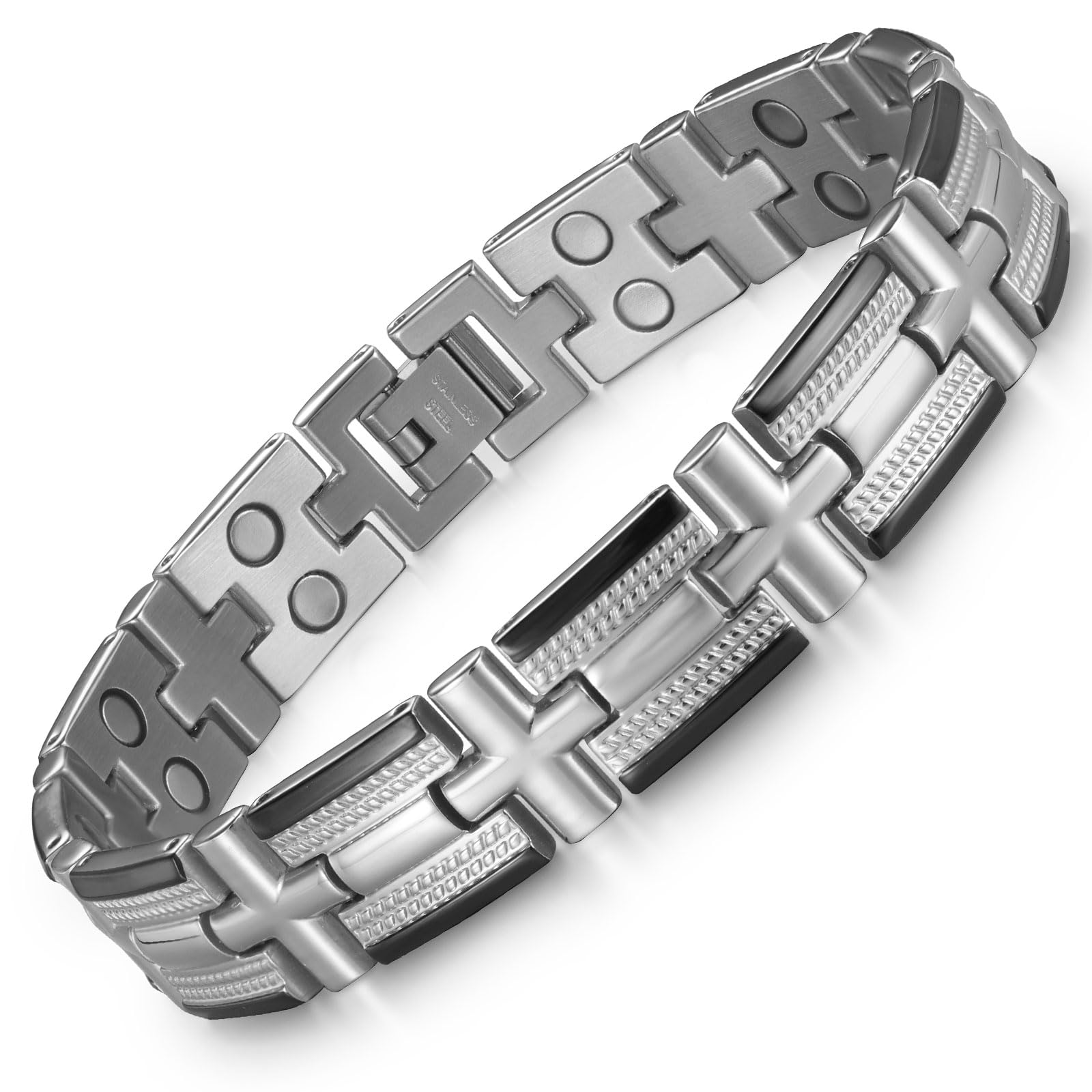 Men's Magnetic Steel Bracelet - Matte Black Silver-image-ebbbae4e-2a5f-4038-9608-8cef035ed4ff-105782