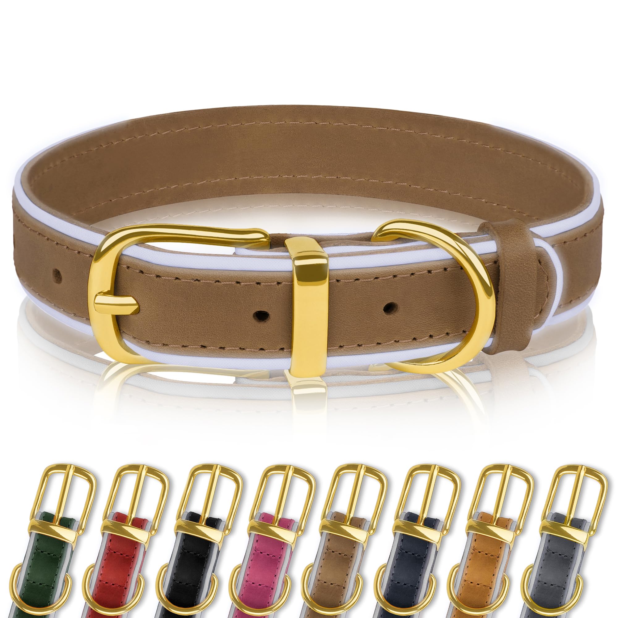 Reflective Leather Dog Collar - Brown XLarge-image-7e7b2446-a9e2-4582-a072-b0bdd9b3432f-114563