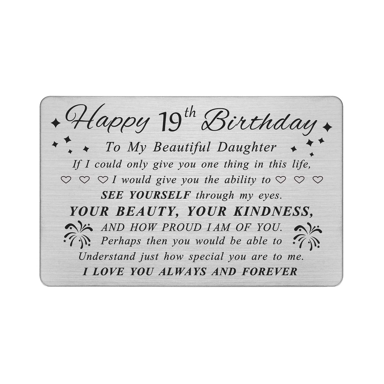 Happy 19th Birthday Card for Daughter – Personalised Engraved Wallet Card Gift, Stainless Steel