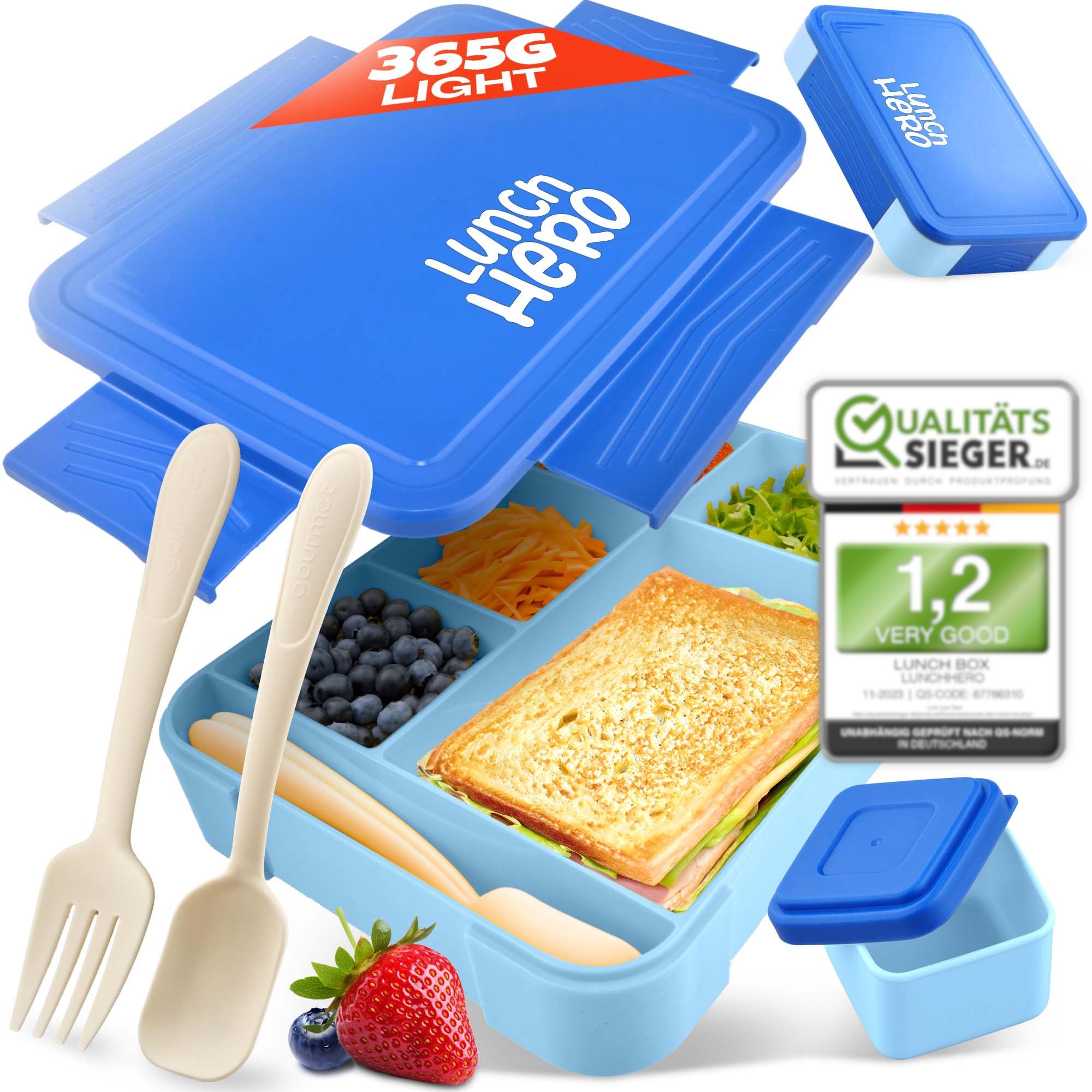 Leak-Proof LunchHero Kids Bento Box with 5 Compartments & Cutlery - BPA-Free Snack Solution