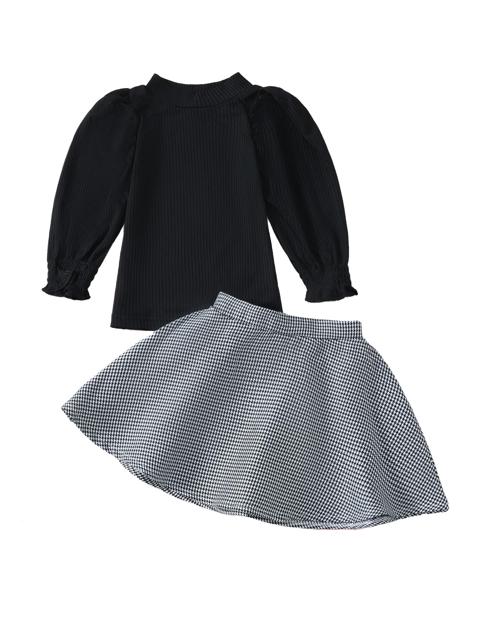 Girls' Black Ruffle Sleeve Top & Plaid Skirt Set - Casual, Birthday, Party Outfit (2-3 Years)-image-438bc145-6798-42a4-b053-d008f360a519-67180
