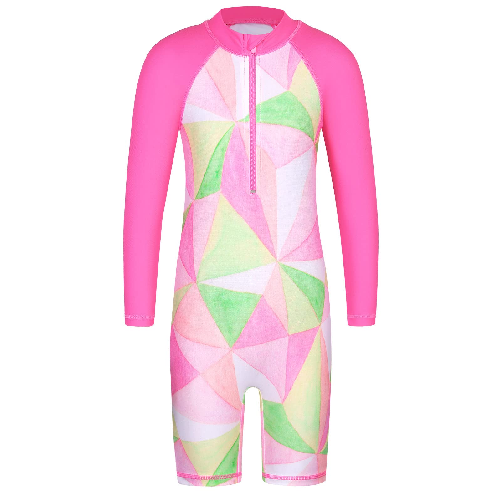 Girls UV One Piece Swimsuit - Geometric Pink 6-8 Years-image-6820b4ca-65e6-446a-8386-f5b556fe1f12-111084