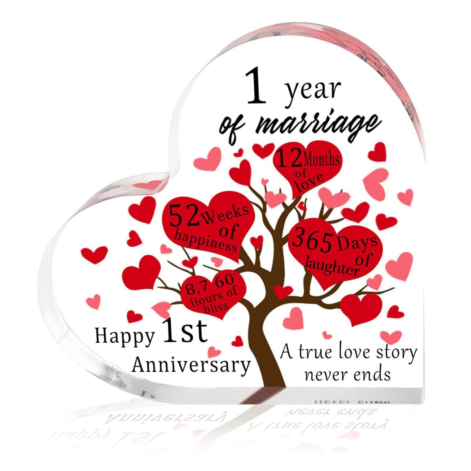1st Anniversary Heart Acrylic Keepsake for Couples – Elegant Wedding Gift for Husband, Wife, Mum & Dad
