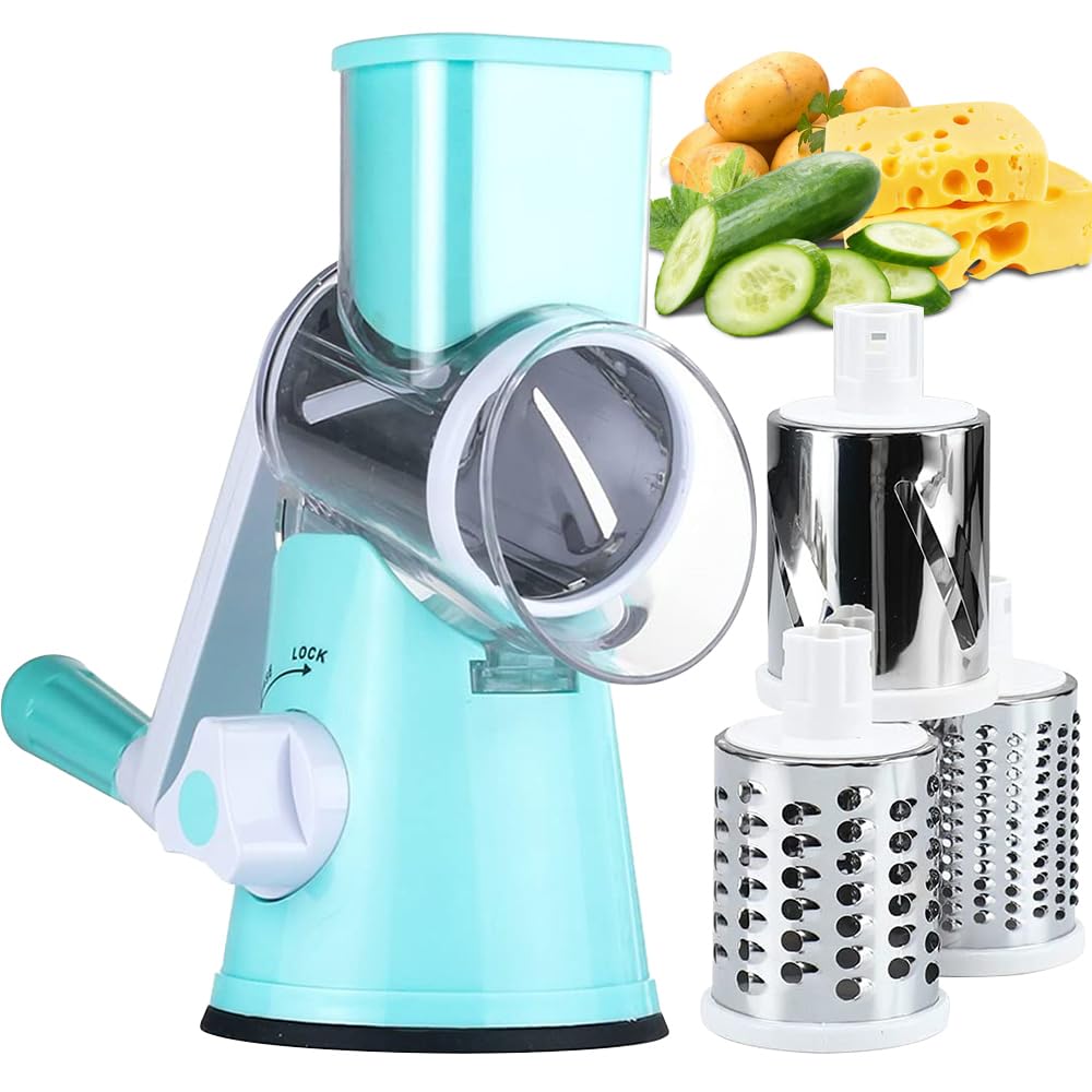 Rotary Cheese Grater with 3 Blades - Light Blue-image-a255c2b1-4aae-40e3-b3fc-e243bc3ee0f1-109980