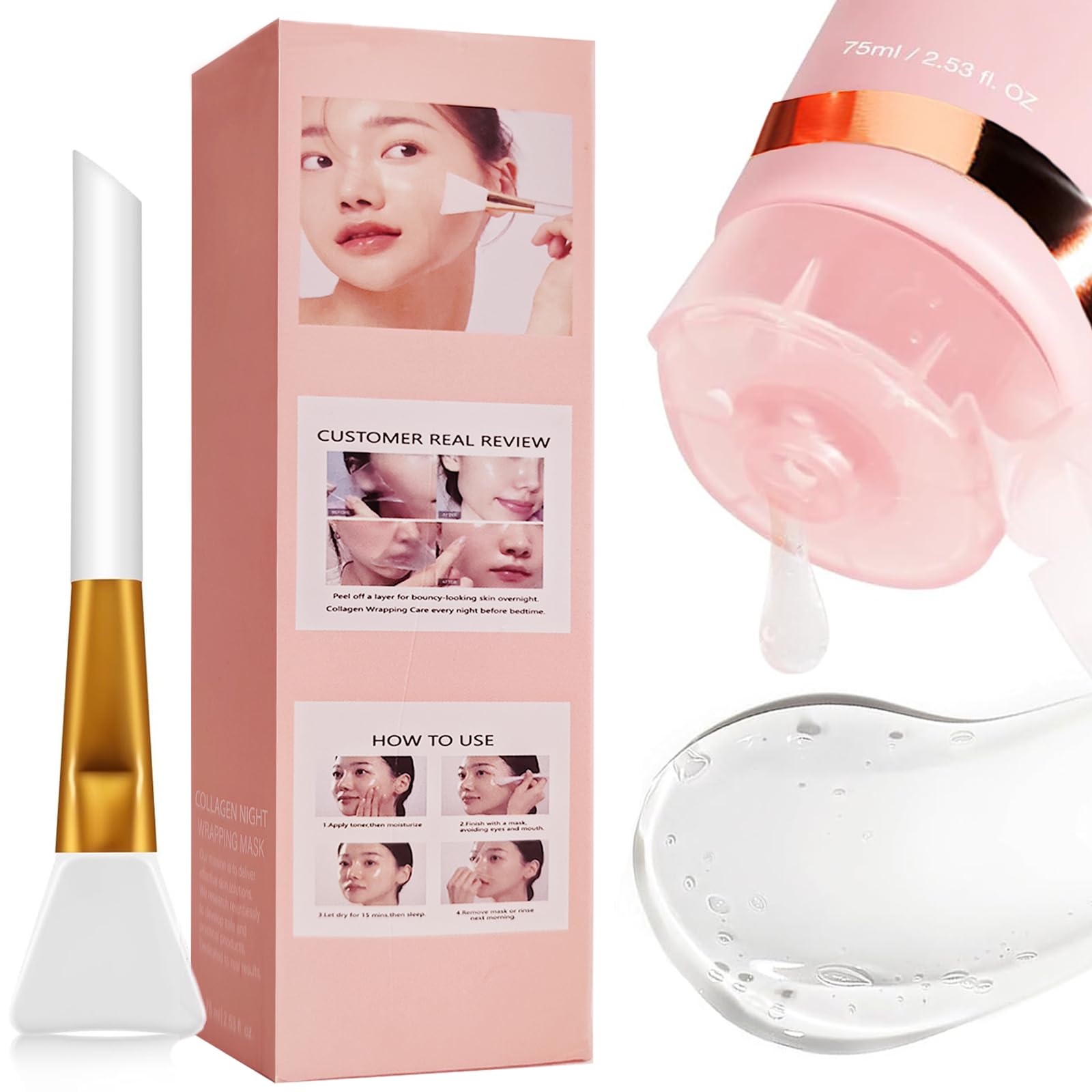 Collagen Night Wrapping Mask - 75ml with Brush, Moisture & Elasticity Boost for Glowing Skin-image-98488500-7d5f-494a-96b8-2425487ae38e-53458