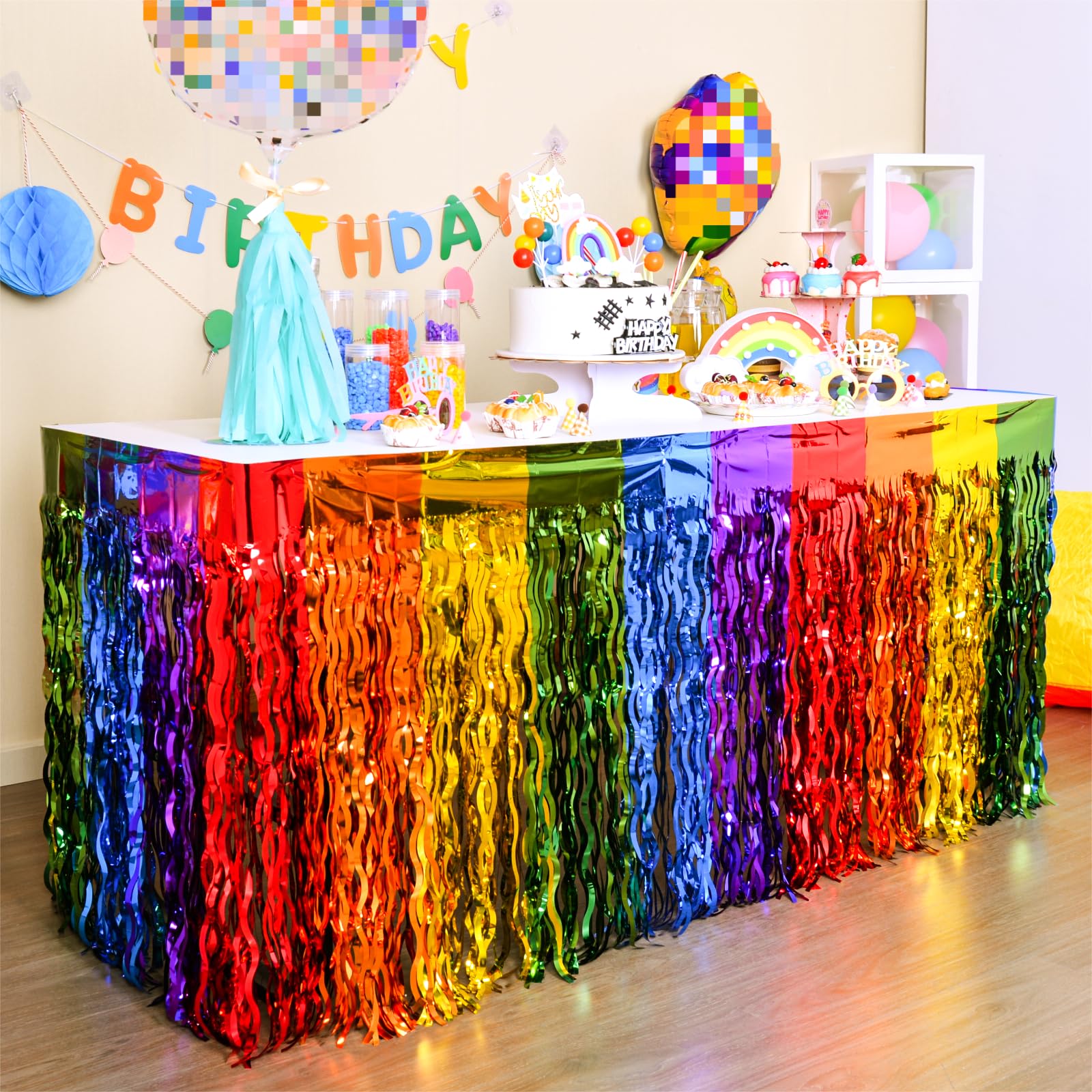 Rainbow Party Decorations - 4 Pack Wavy Metallic Tinsel Foil Fringe Table Skirts-image-cdf3e115-d4a1-4f63-b7cc-21ba8a5025ab-56380