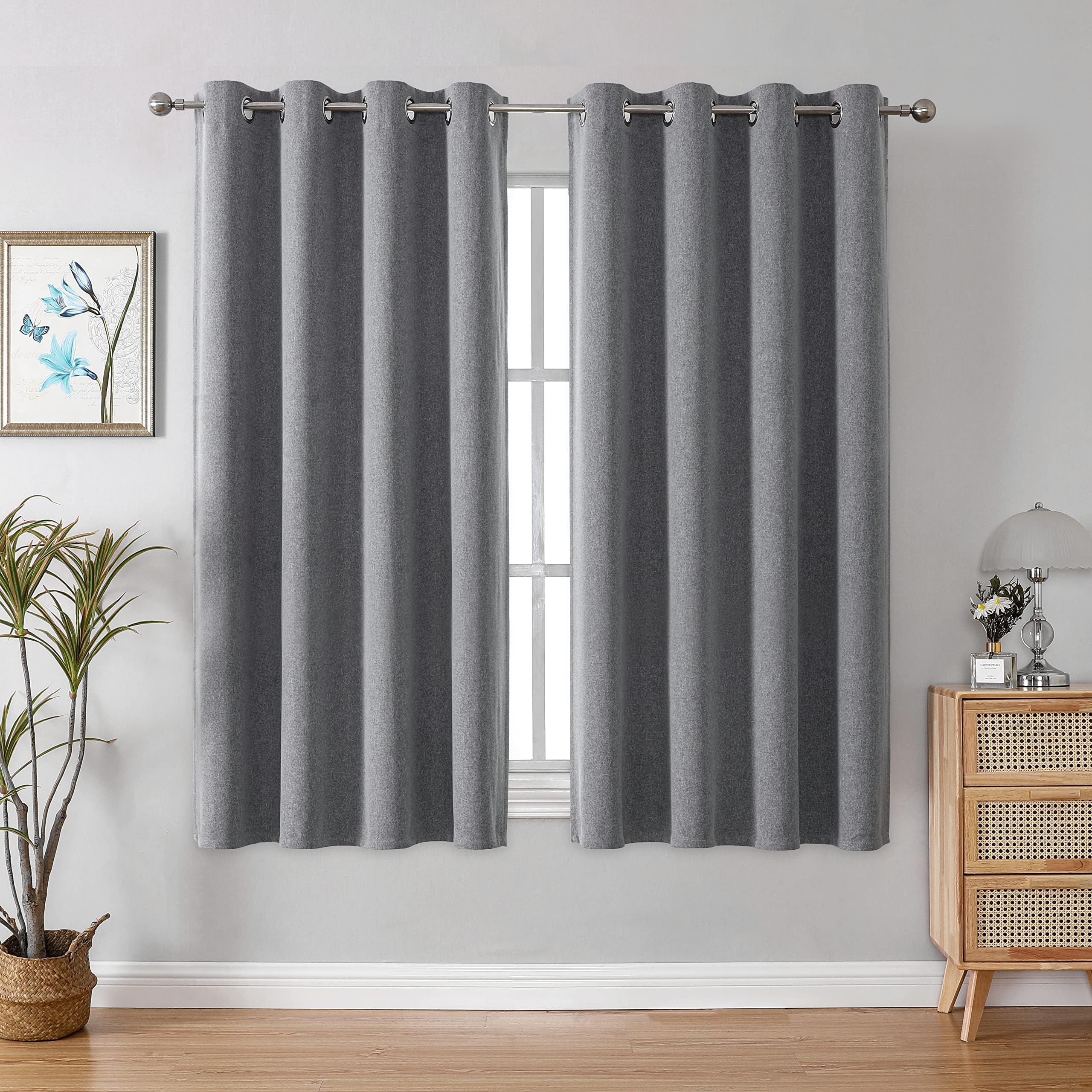 Thermal Blackout Eyelet Curtains - Light Grey 52x63 Inch-image-b9a983f4-fade-4cc3-a616-d29edd6d8dbe-113156